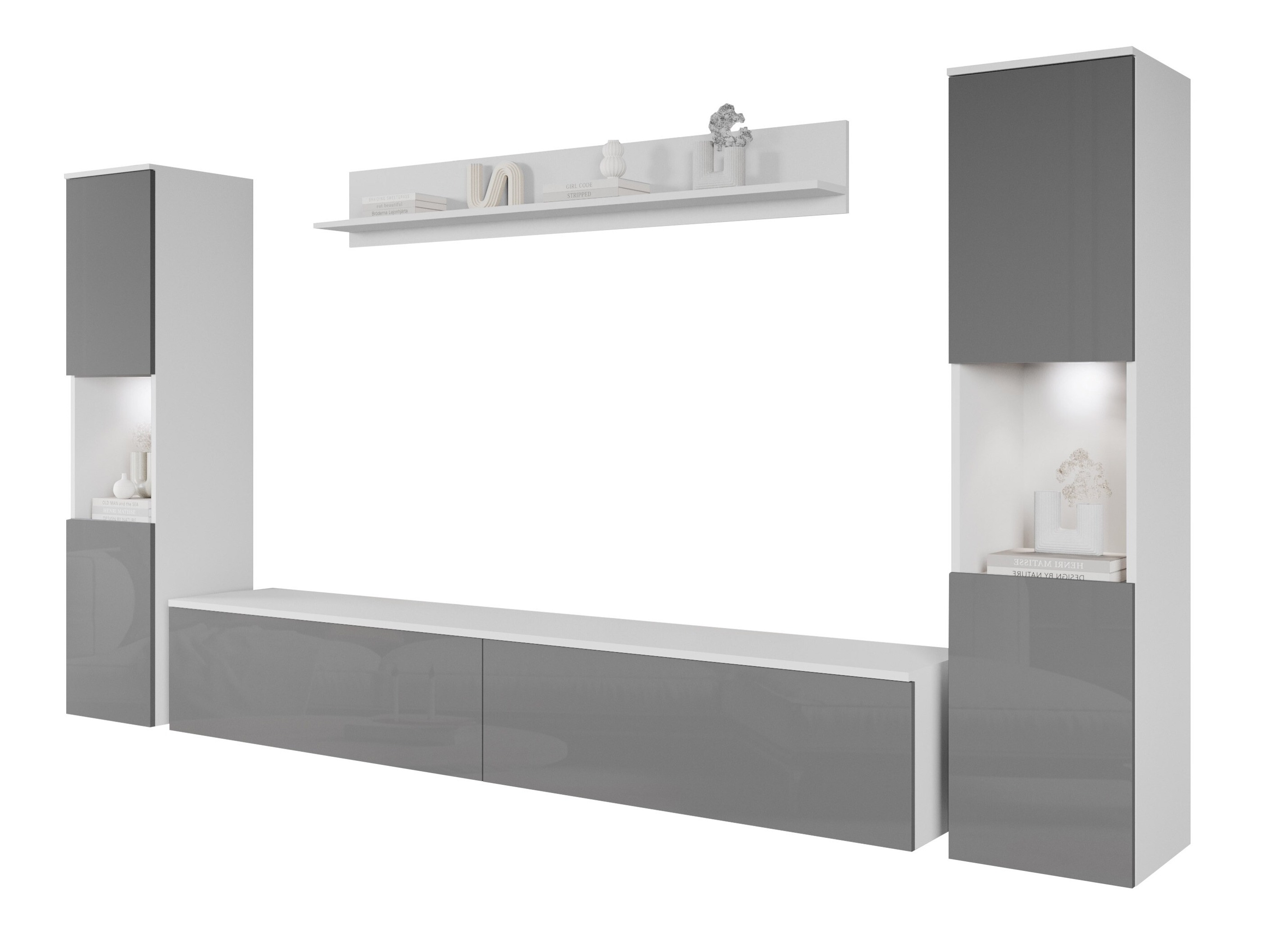 Svetainės komplektas Sarasota 131 (Balta + Blizgi pilka)