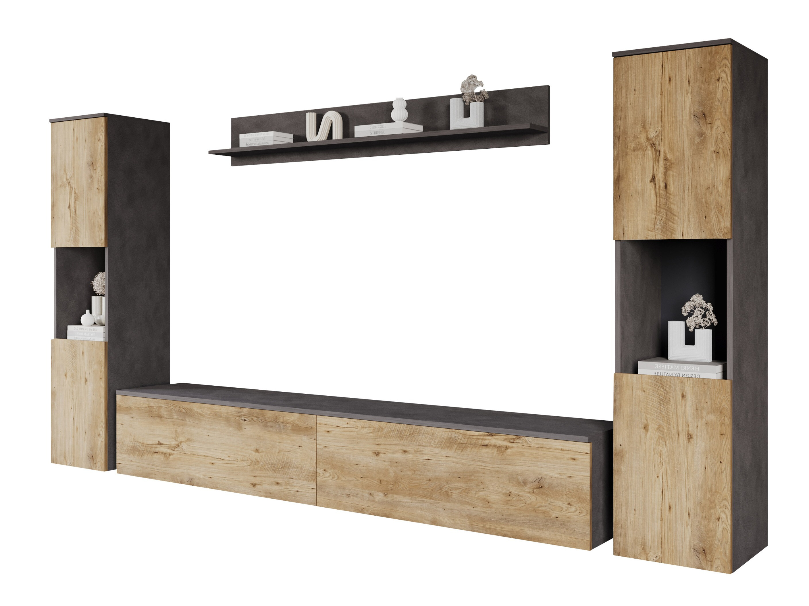 Svetainės komplektas Sarasota 131 (Matera pilka + Kaštonas)