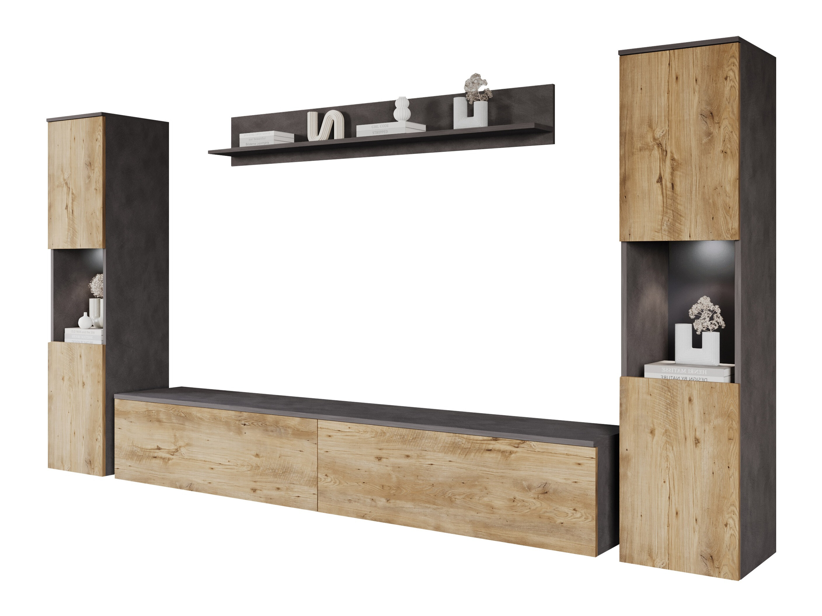 Svetainės komplektas Sarasota 131 (Matera pilka + Kaštonas)