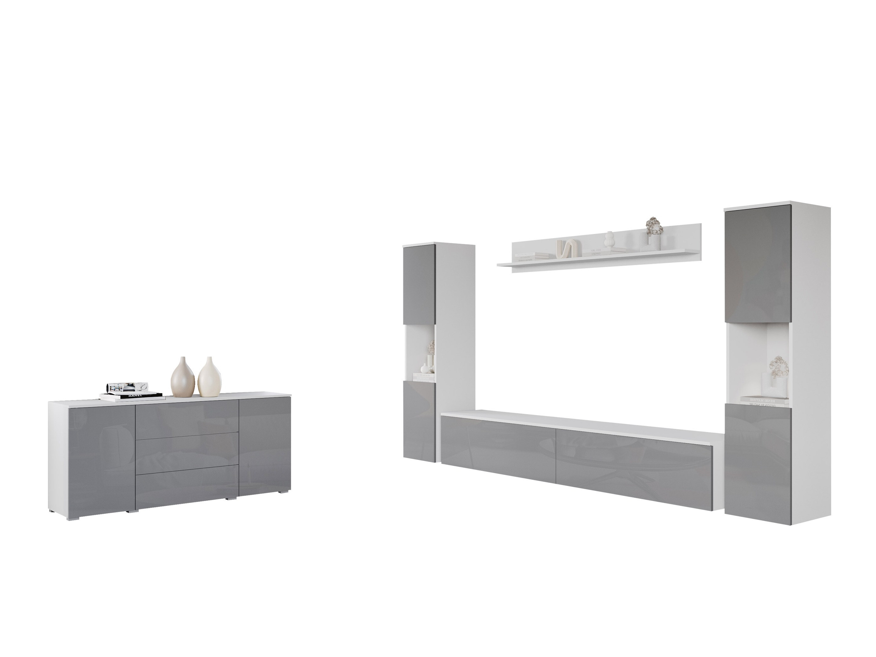 Svetainės komplektas Sarasota 133 (Balta + Blizgi balta)