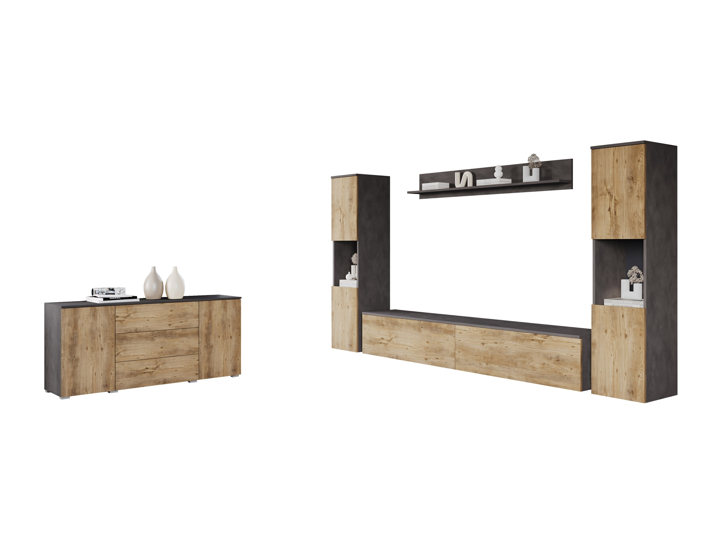 Svetainės komplektas Sarasota 133 (Matera pilka + Kaštonas)