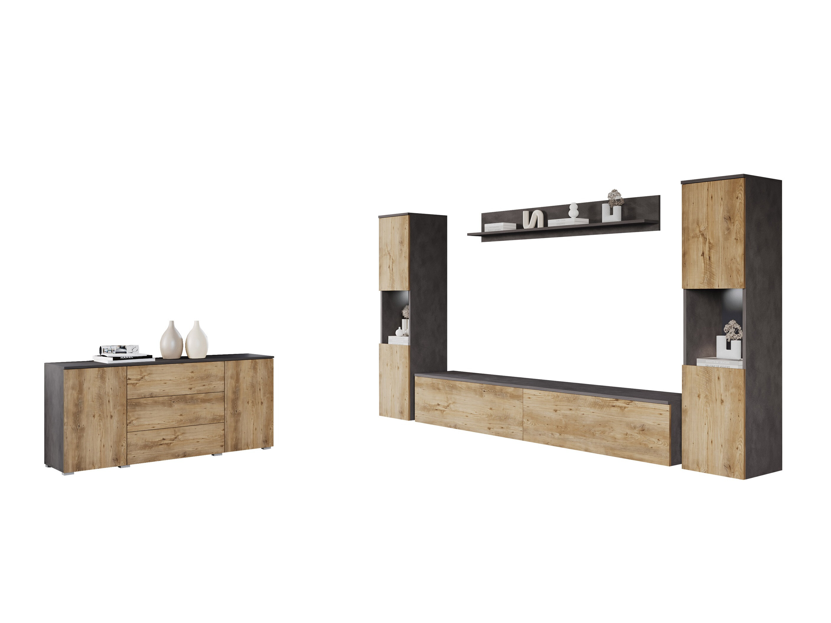 Svetainės komplektas Sarasota 133 (Matera pilka + Kaštonas)