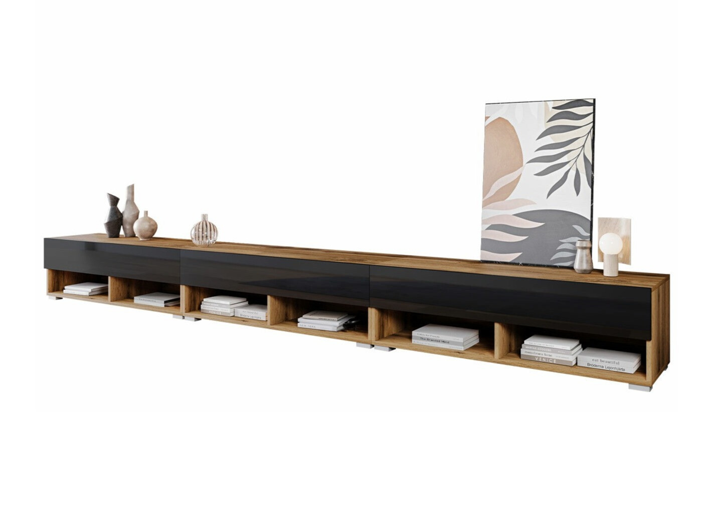 TV staliukas Sarasota 144 (Votan ąžuolas + Blizgi juoda)