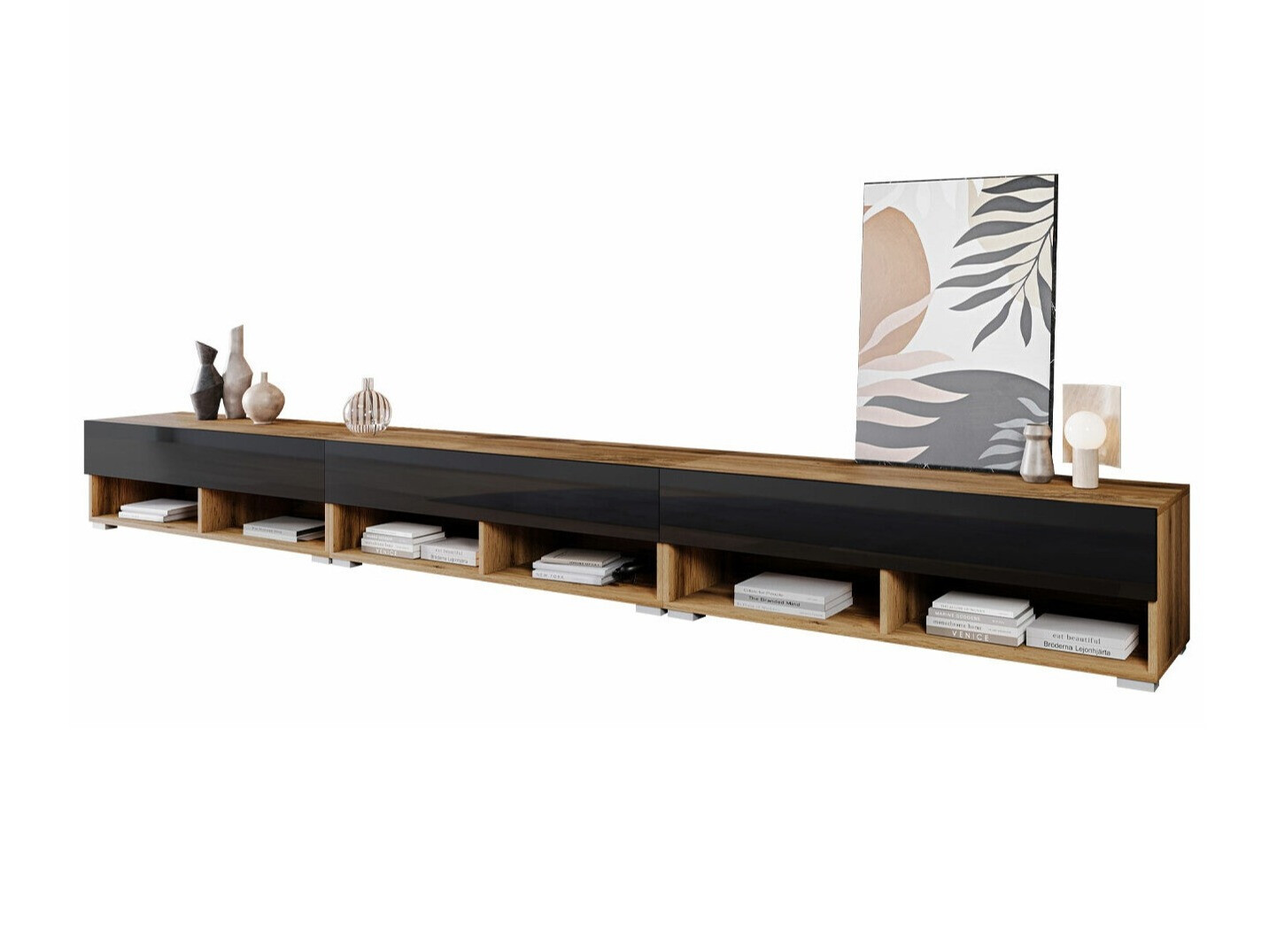 TV staliukas Sarasota 144 (Votan ąžuolas + Blizgi juoda)