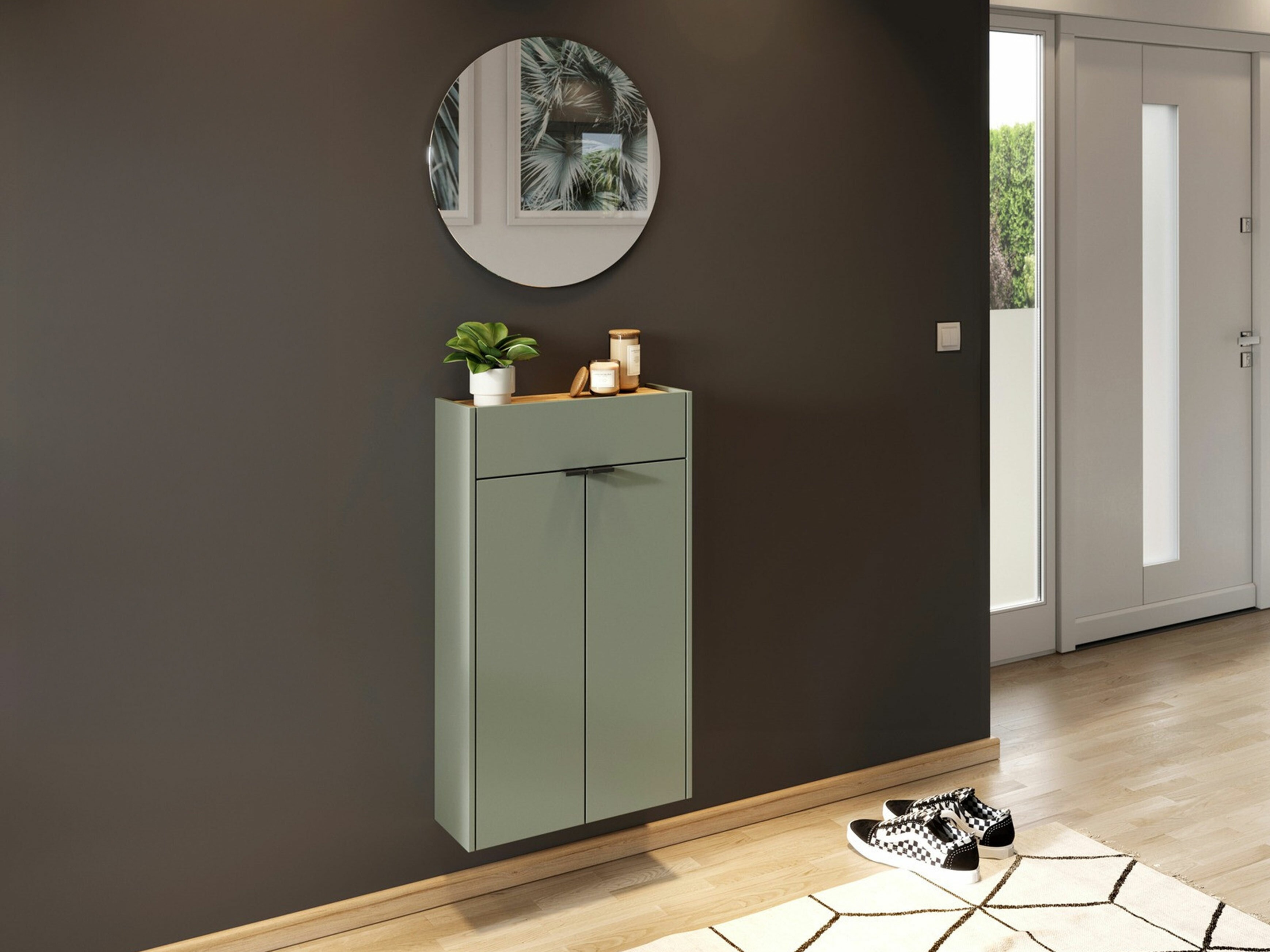 Prieškambario komplektas Cirsale 104 (Dusty žalia + Navarra ąžuolas)