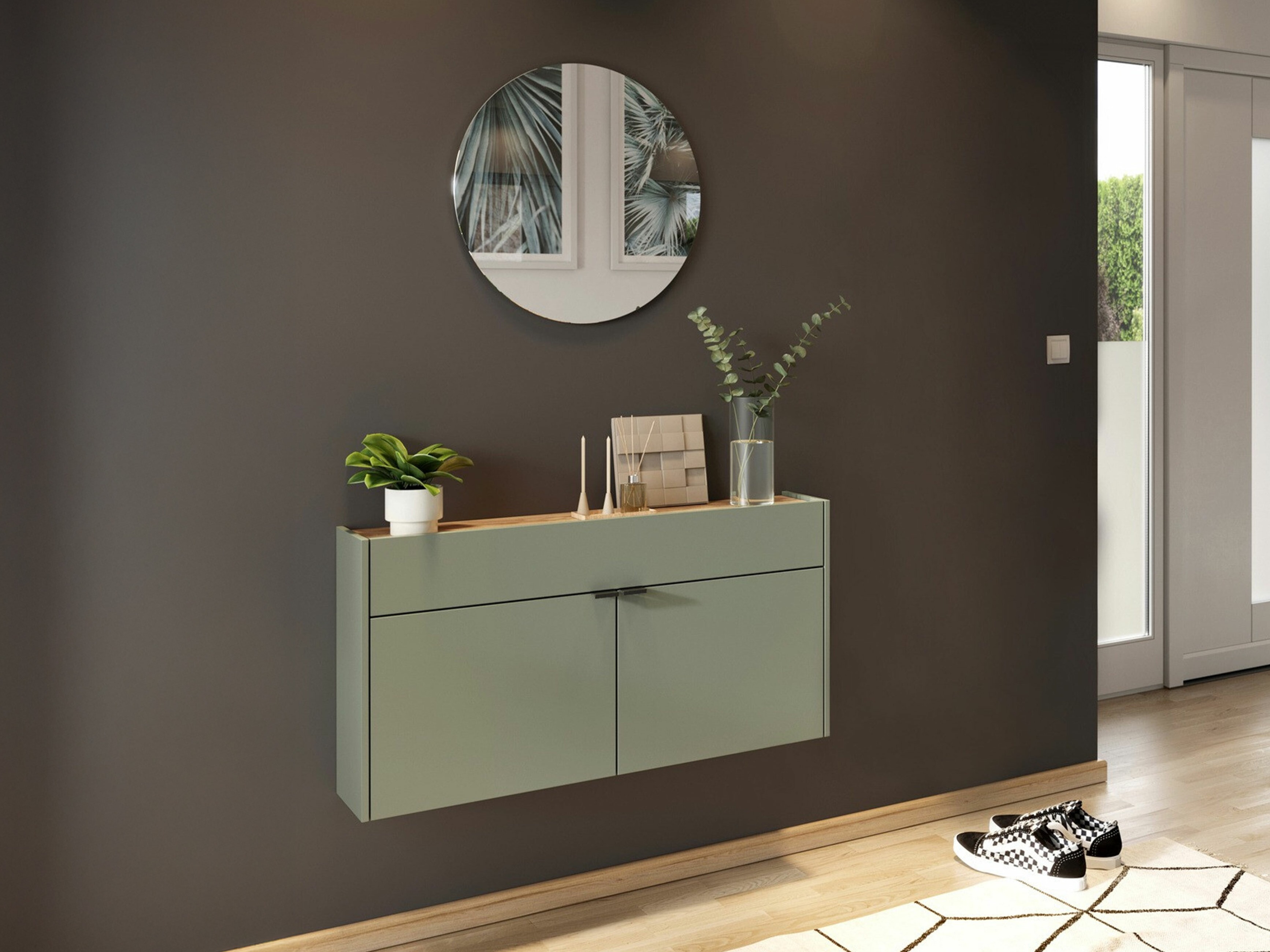 Prieškambario komplektas Cirsale 106 (Dusty žalia + Navarra ąžuolas)