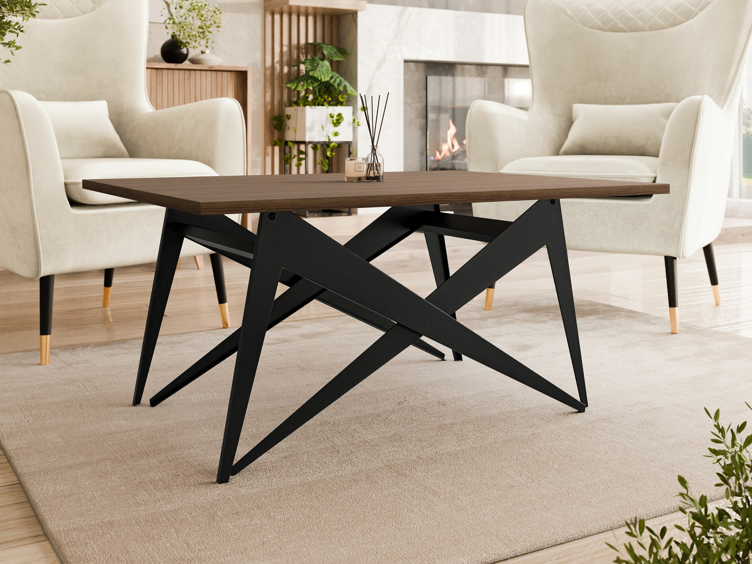 Žurnalinis staliukas transformeris Oswego 150 (Graikinis riešutas + Juoda)