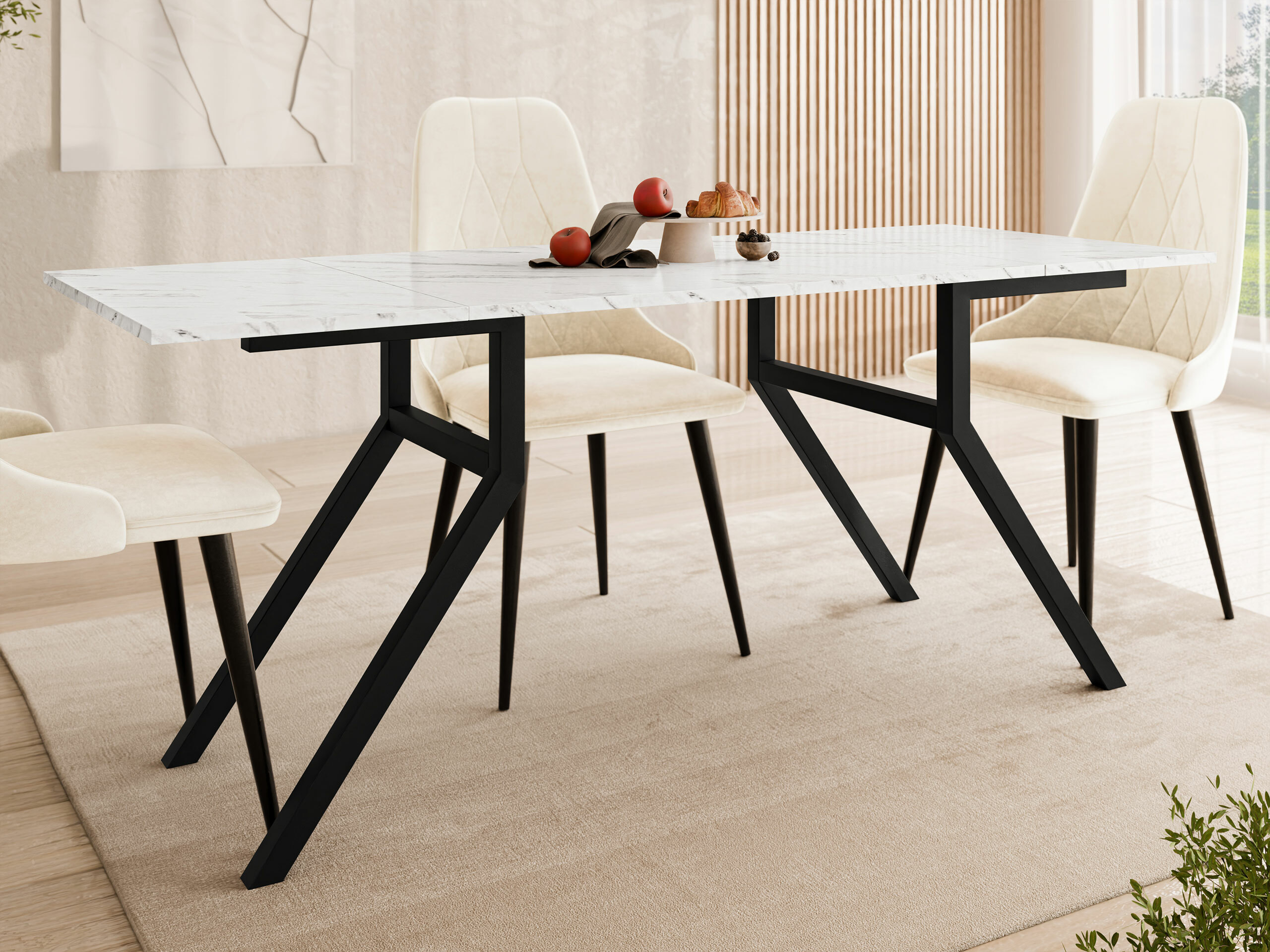 Žurnalinis staliukas transformeris Oswego 151 (Baltas marmuras + Juoda)