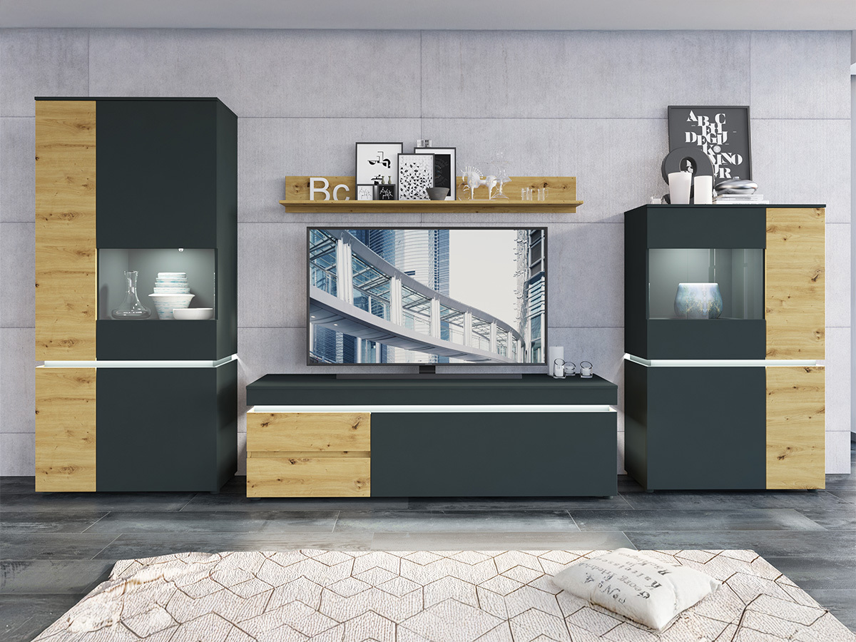 Svetainės komplektas Ontario 176 (Artisan ąžuolas + Pilka)