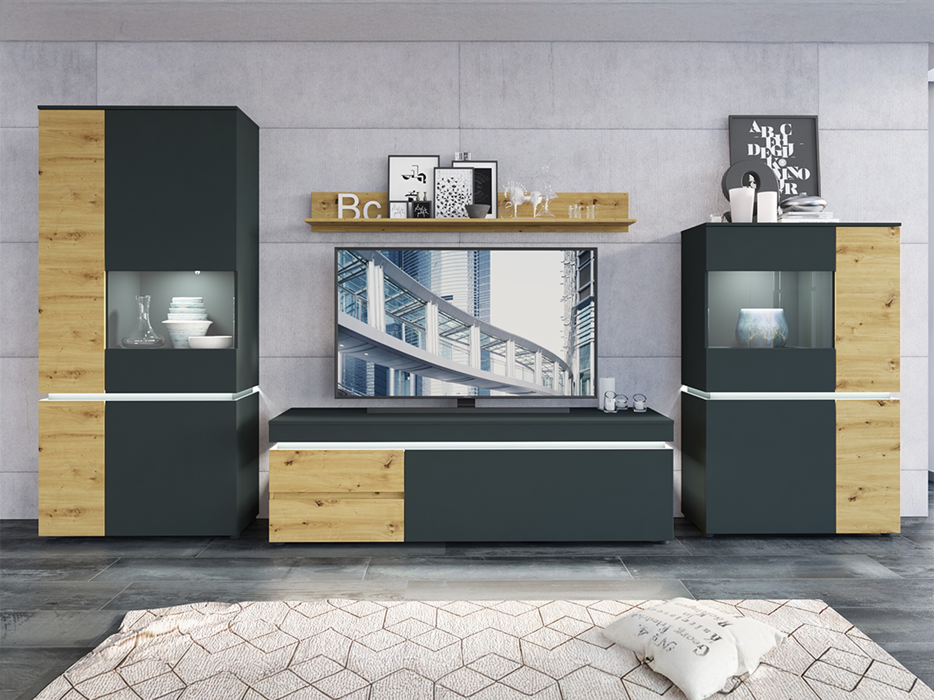 Svetainės komplektas Ontario 176 (Artisan ąžuolas + Pilka)