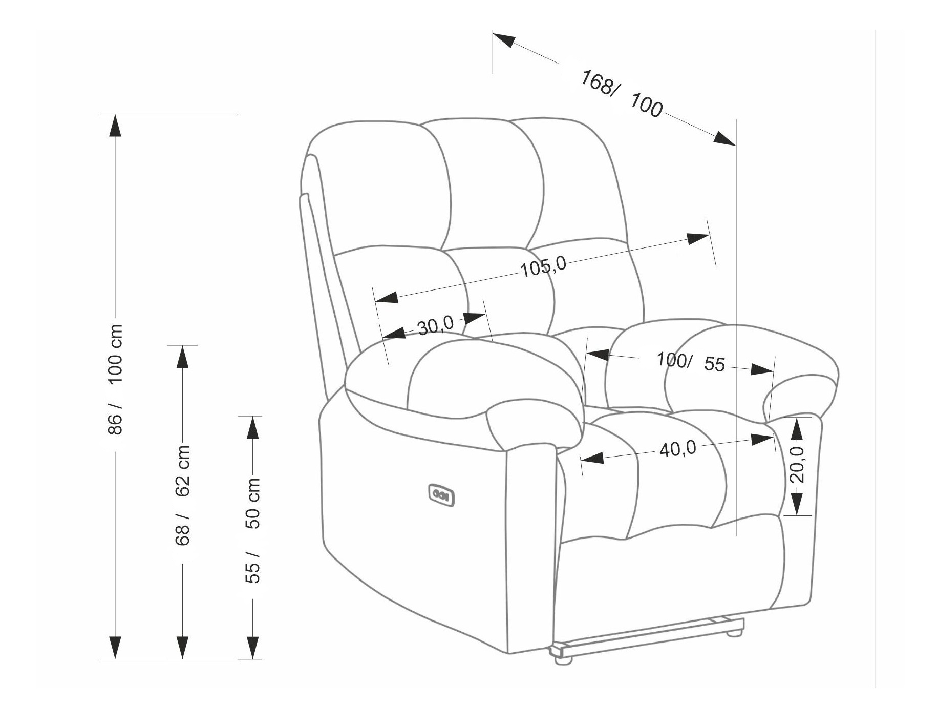 Fotelis reglaineris Houston 2080 (Pilka)