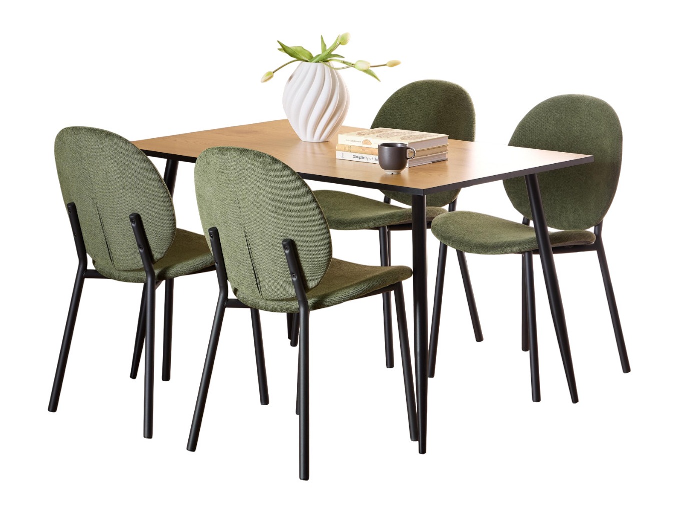 Svetainės valgomojo komplektai su žaliomis kėdėmis