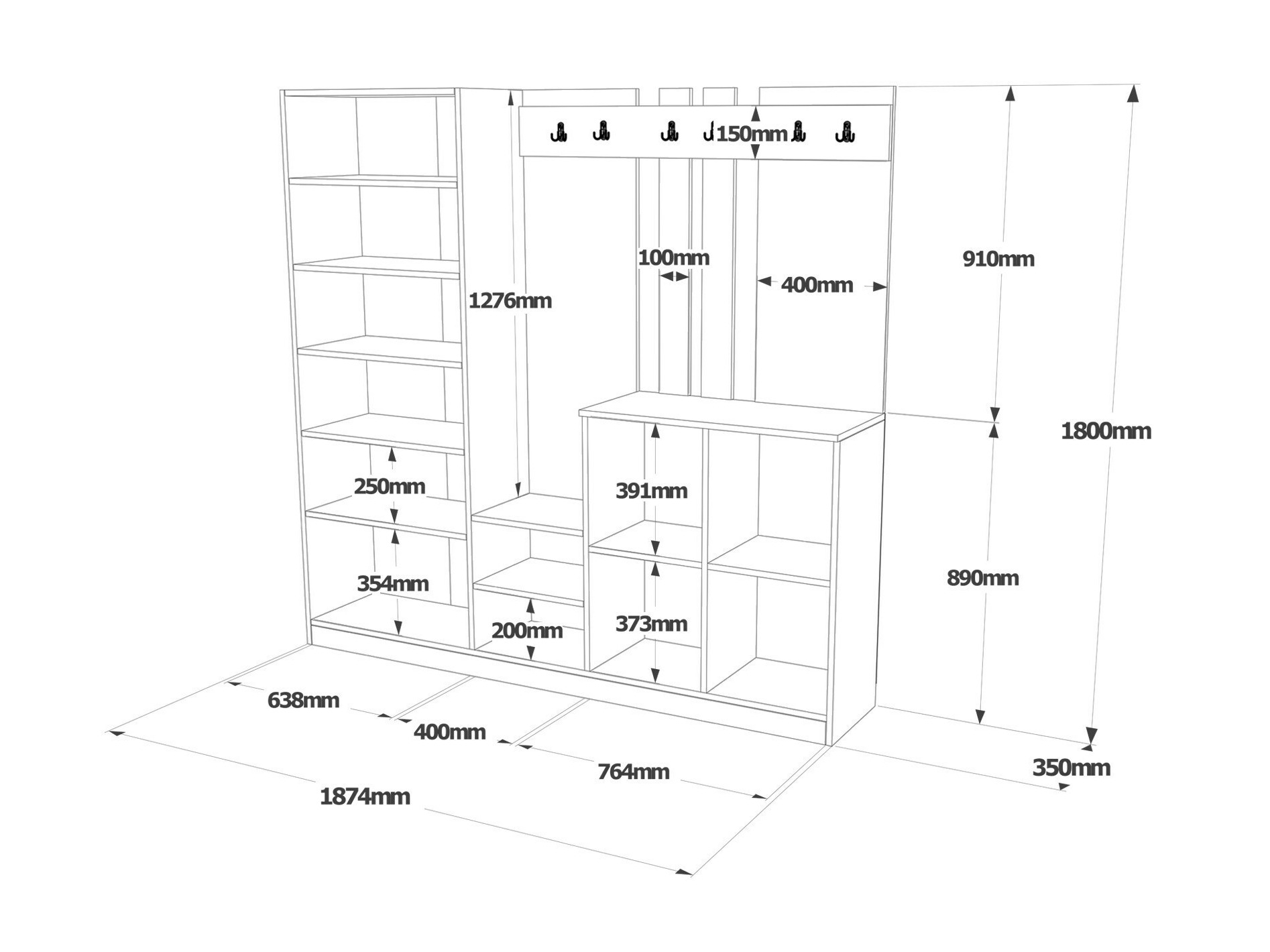 Prieškambario komplektas Kailua 2178