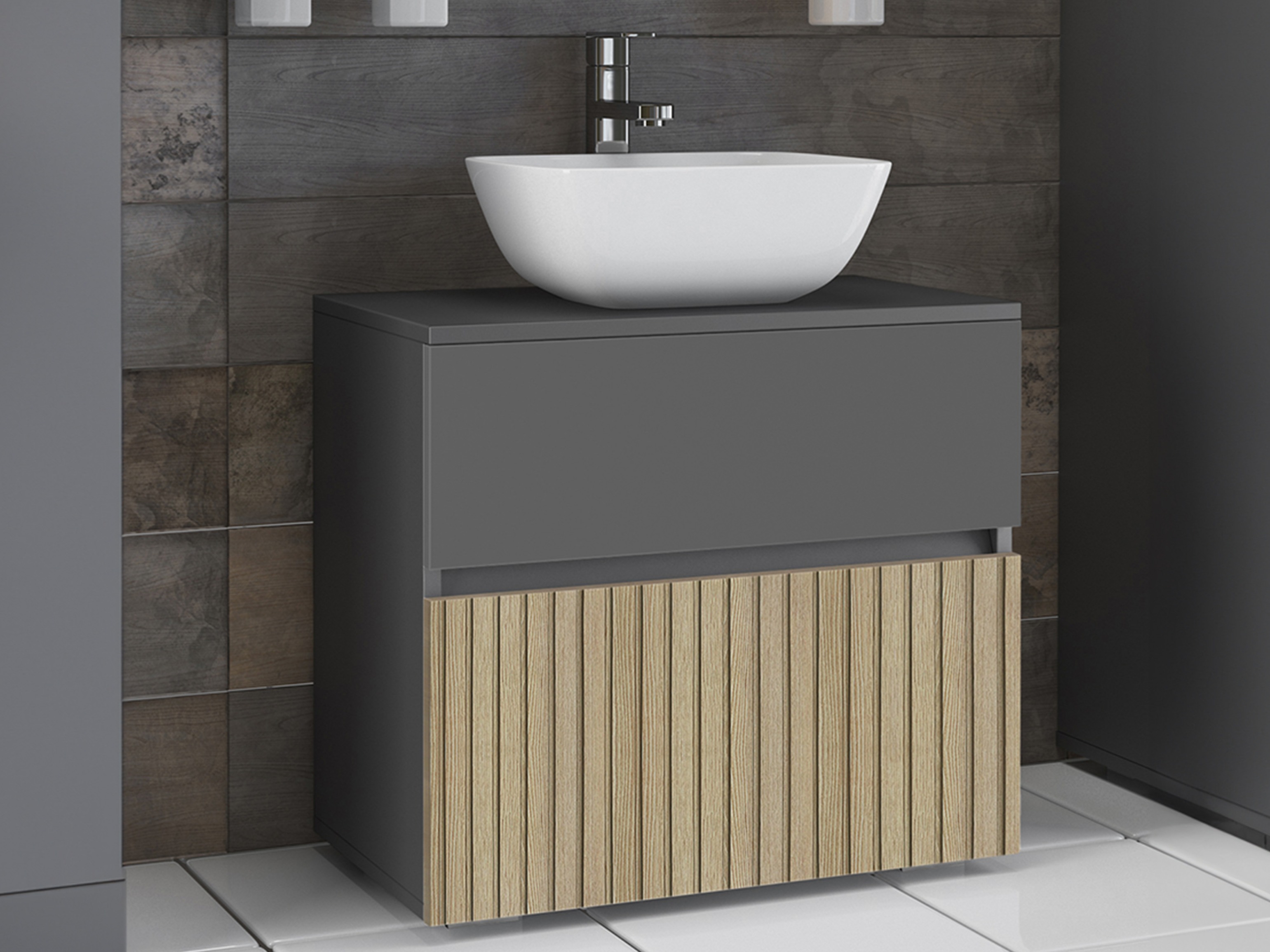 Pastatoma vonios spintelė praustuvui Soncamu 110 (Antracitas + Šviesus ąžuolas)