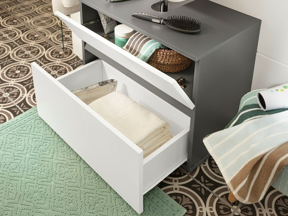 Pastatoma vonios spintelė praustuvui Soncamu 110 (Balta + Antracitas)