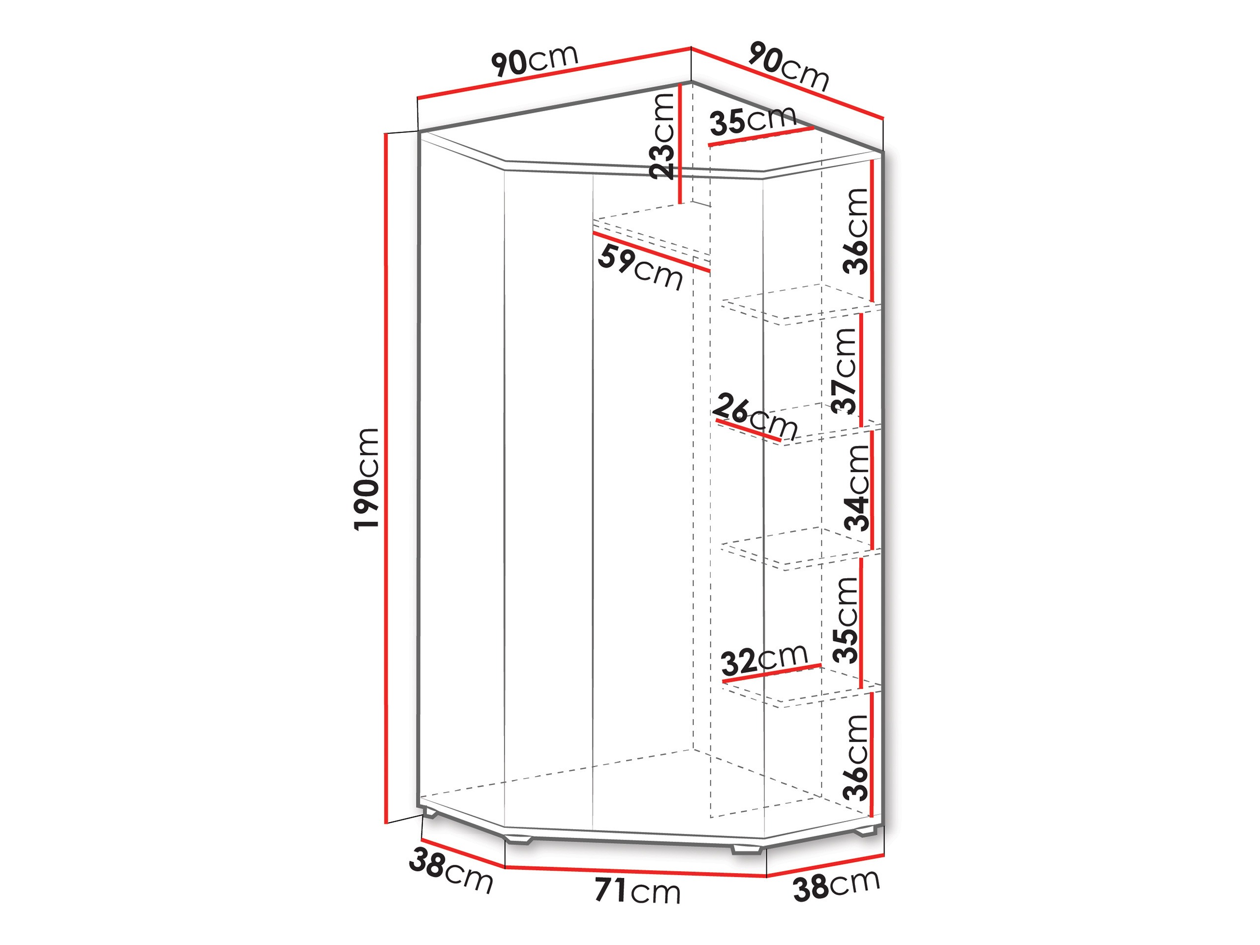 Kampinė spinta Camteso 100 (Balta + Ąžuolas + Turkis)