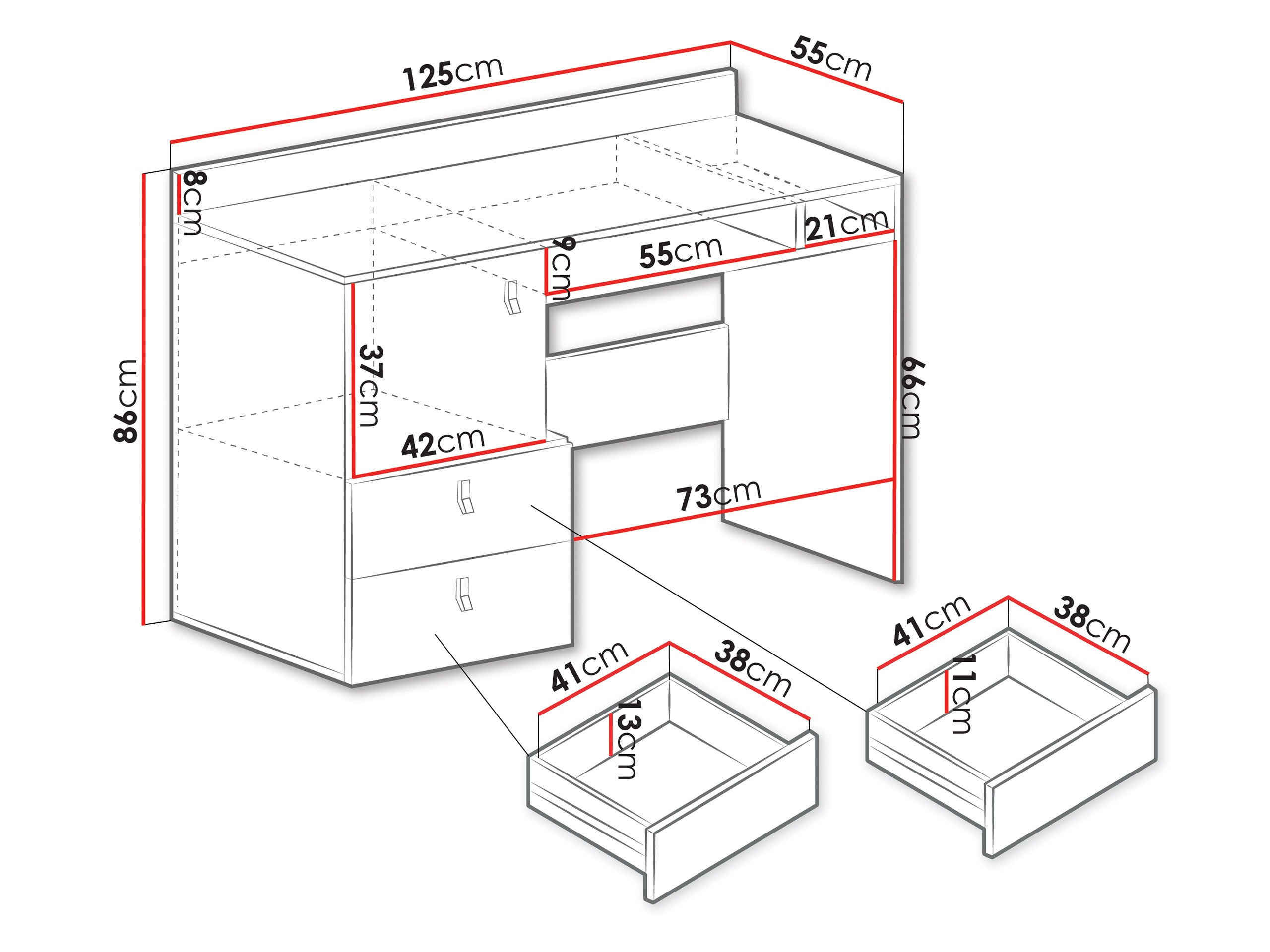 Darbo stalas Camteso 107 (Balta + Ąžuolas + Turkis)