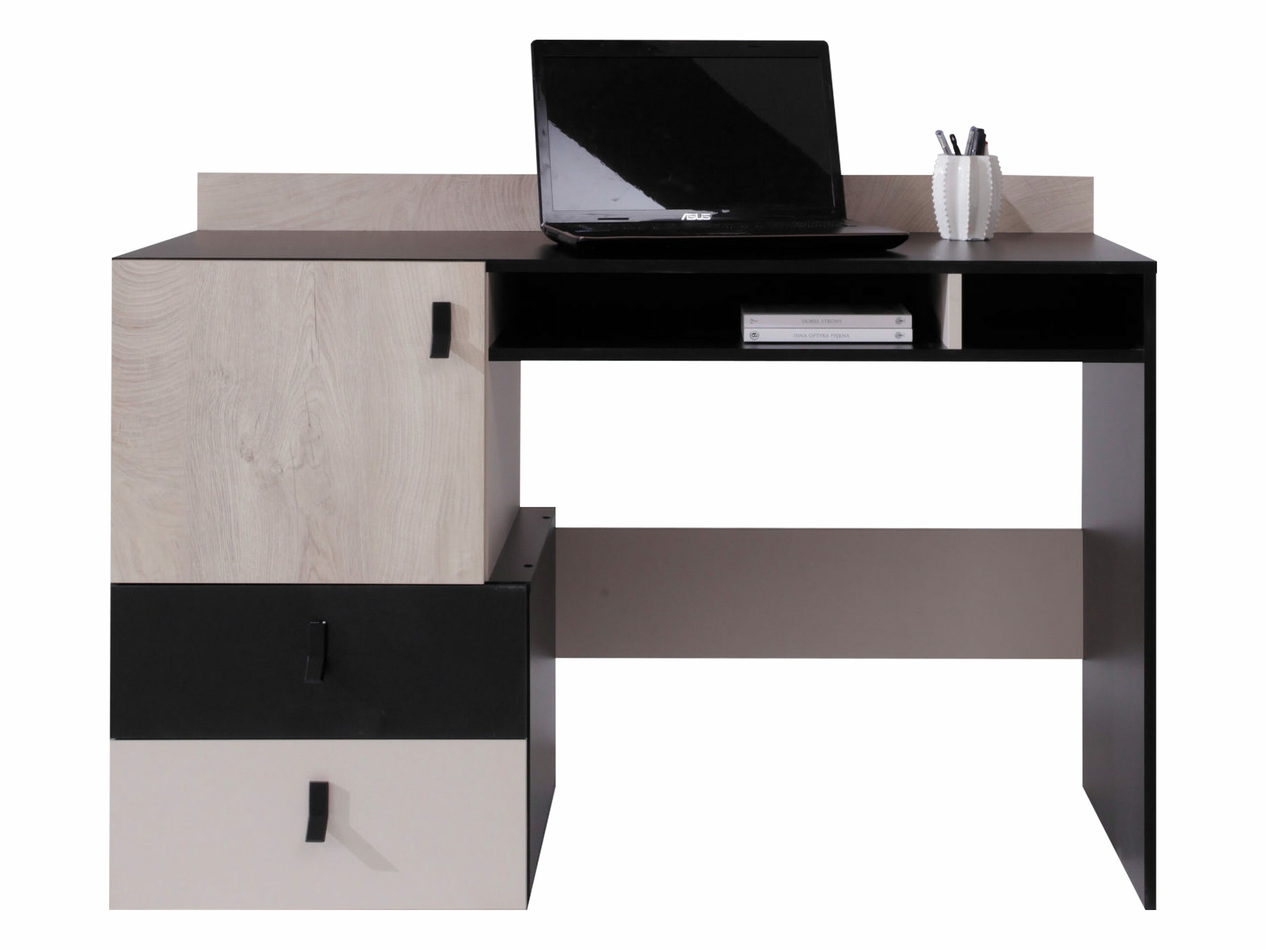 Darbo stalas Camteso 107 (Juoda + Ąžuolas + Smėlinė)