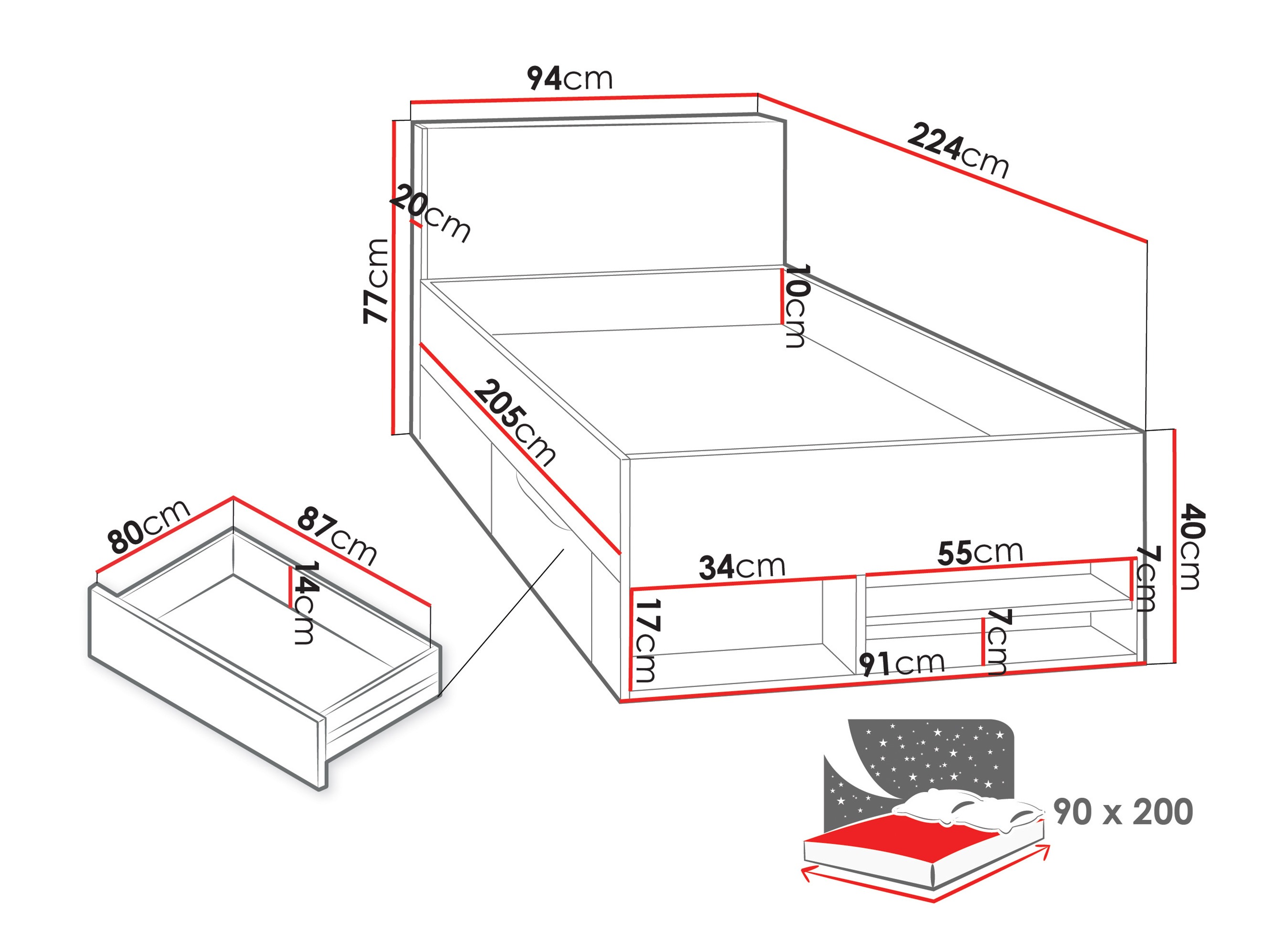 Lova Camteso 112 (Balta + Ąžuolas + Turkis)