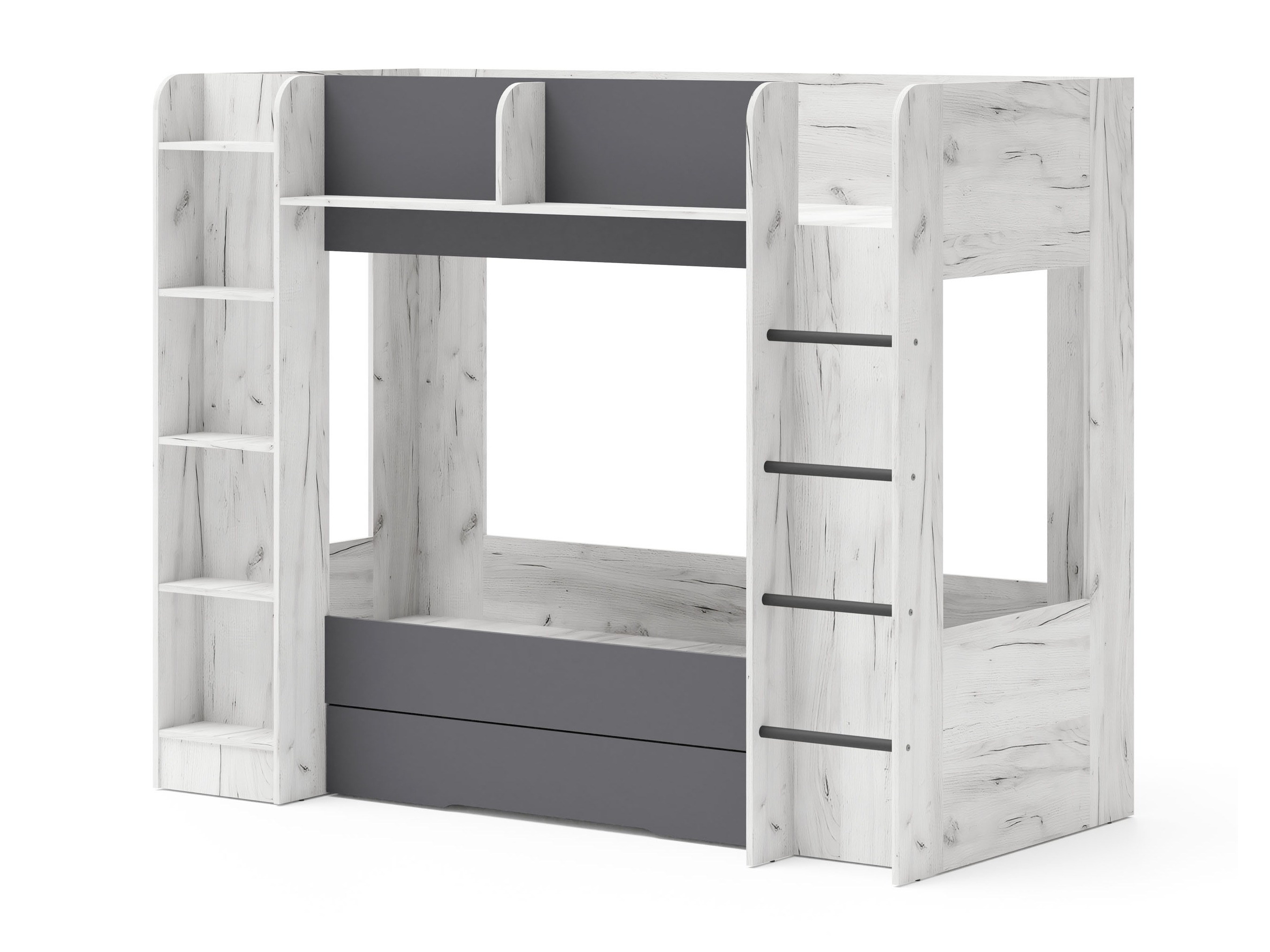 Dviaukštė lova Elitenu 102 (Craft balta + Grafitas)