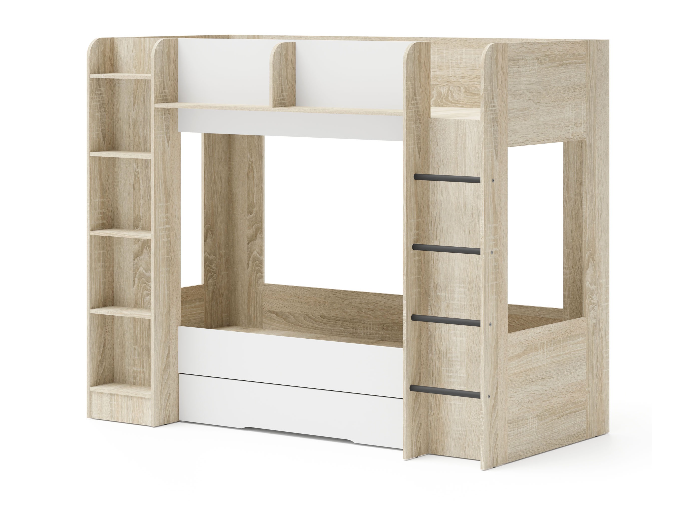 Dviaukštė lova Elitenu 102 (Sonomos ąžuolas + Balta)