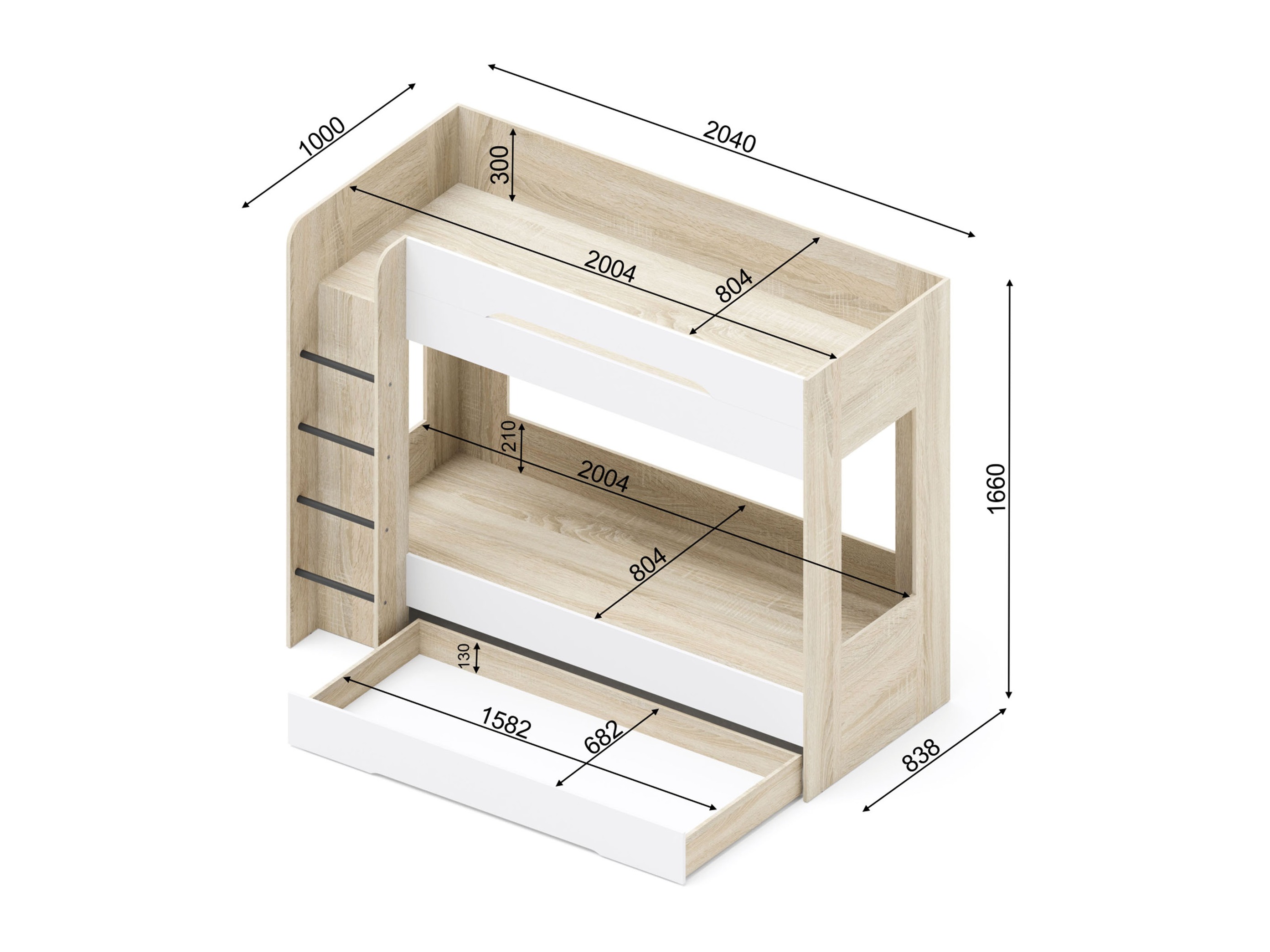 Dviaukštė lova Elitenu 103 (Sonomos ąžuolas+ Balta)