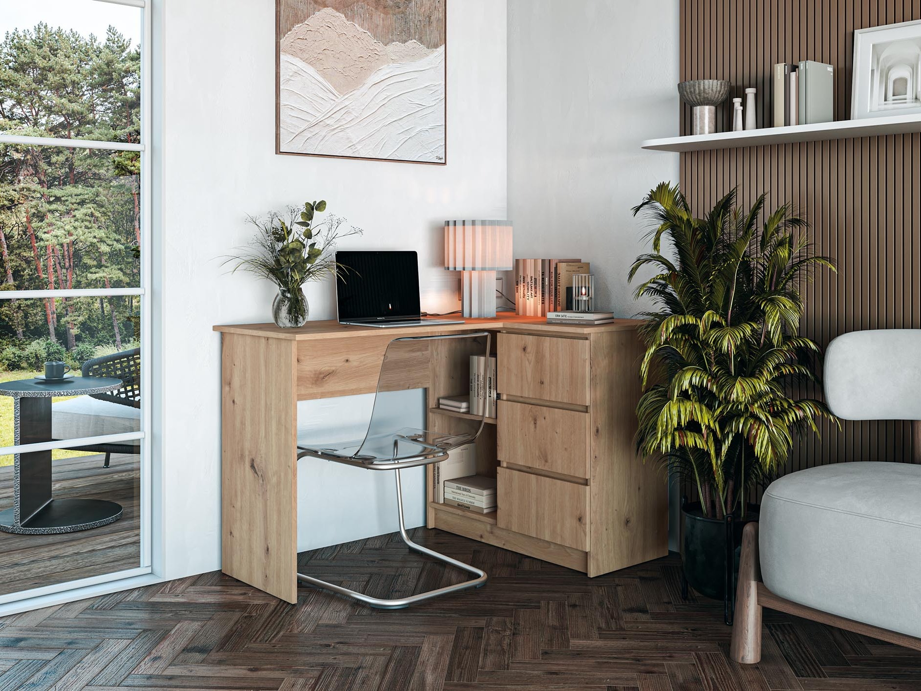 Kampinis darbo stalas Houston 1950 (Artisan ąžuolas)