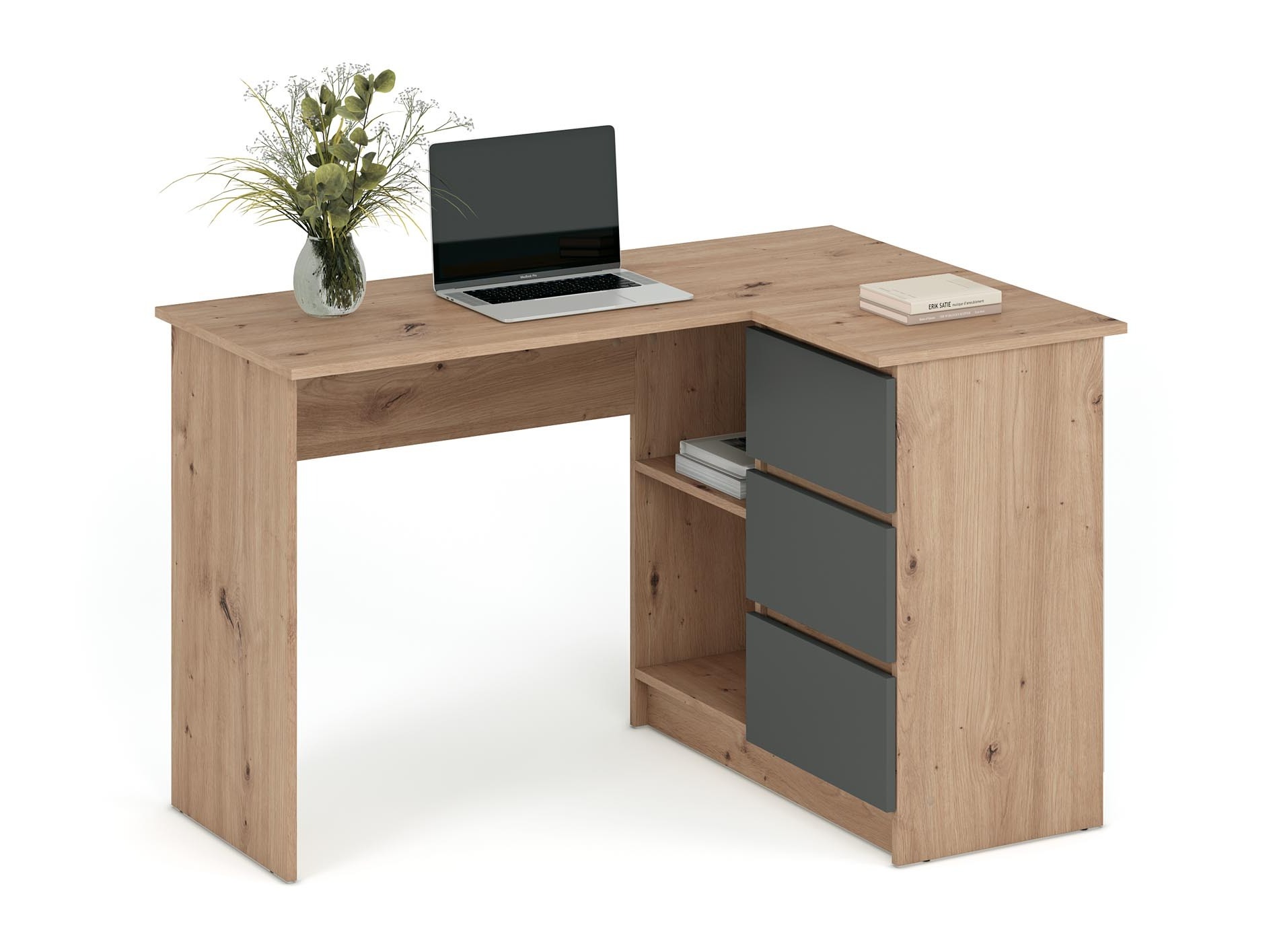 Kampinis darbo stalas Houston 1950 (Grafitas + Artisan ąžuolas)