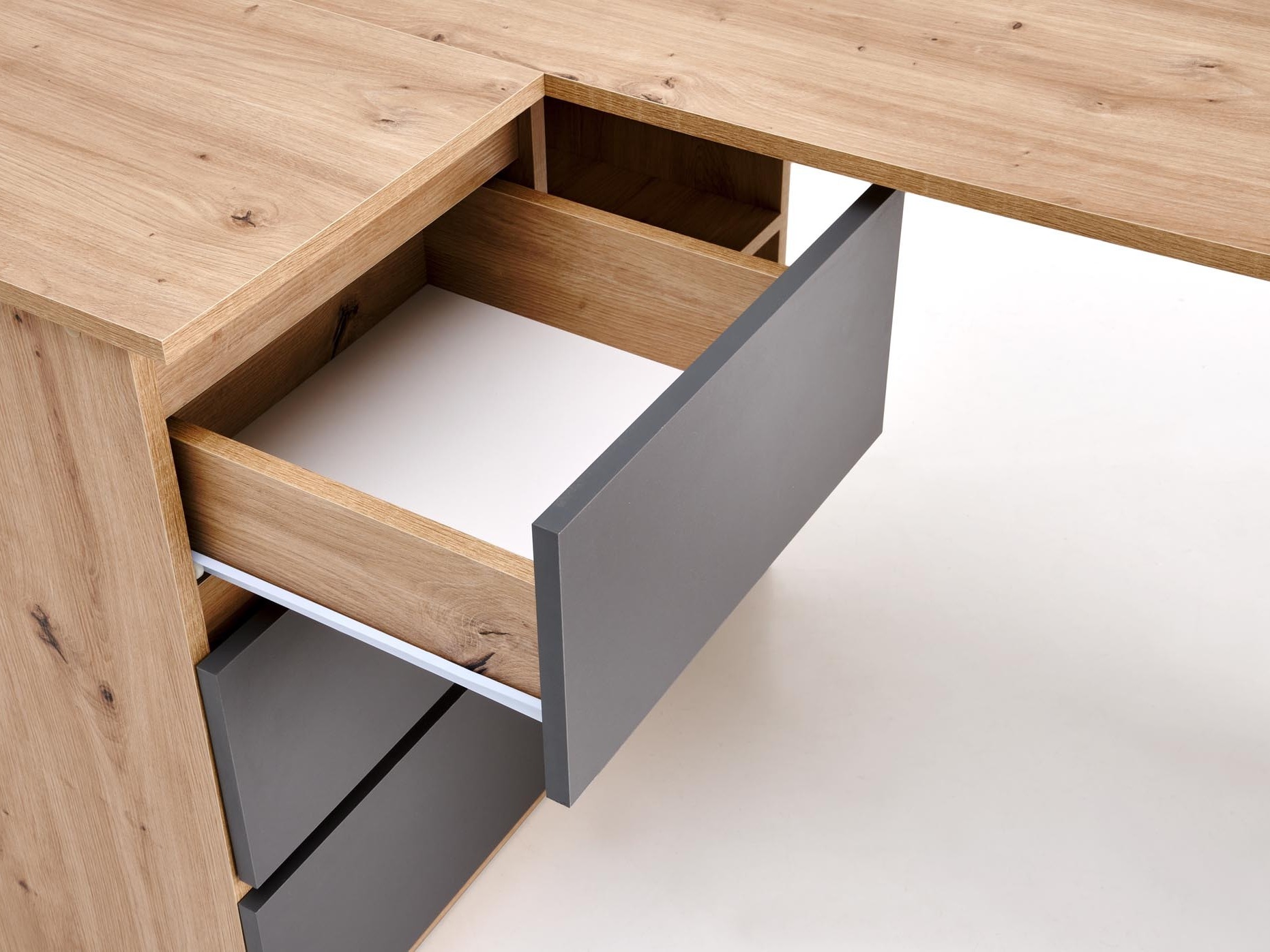 Kampinis darbo stalas Houston 1950 (Grafitas + Artisan ąžuolas)