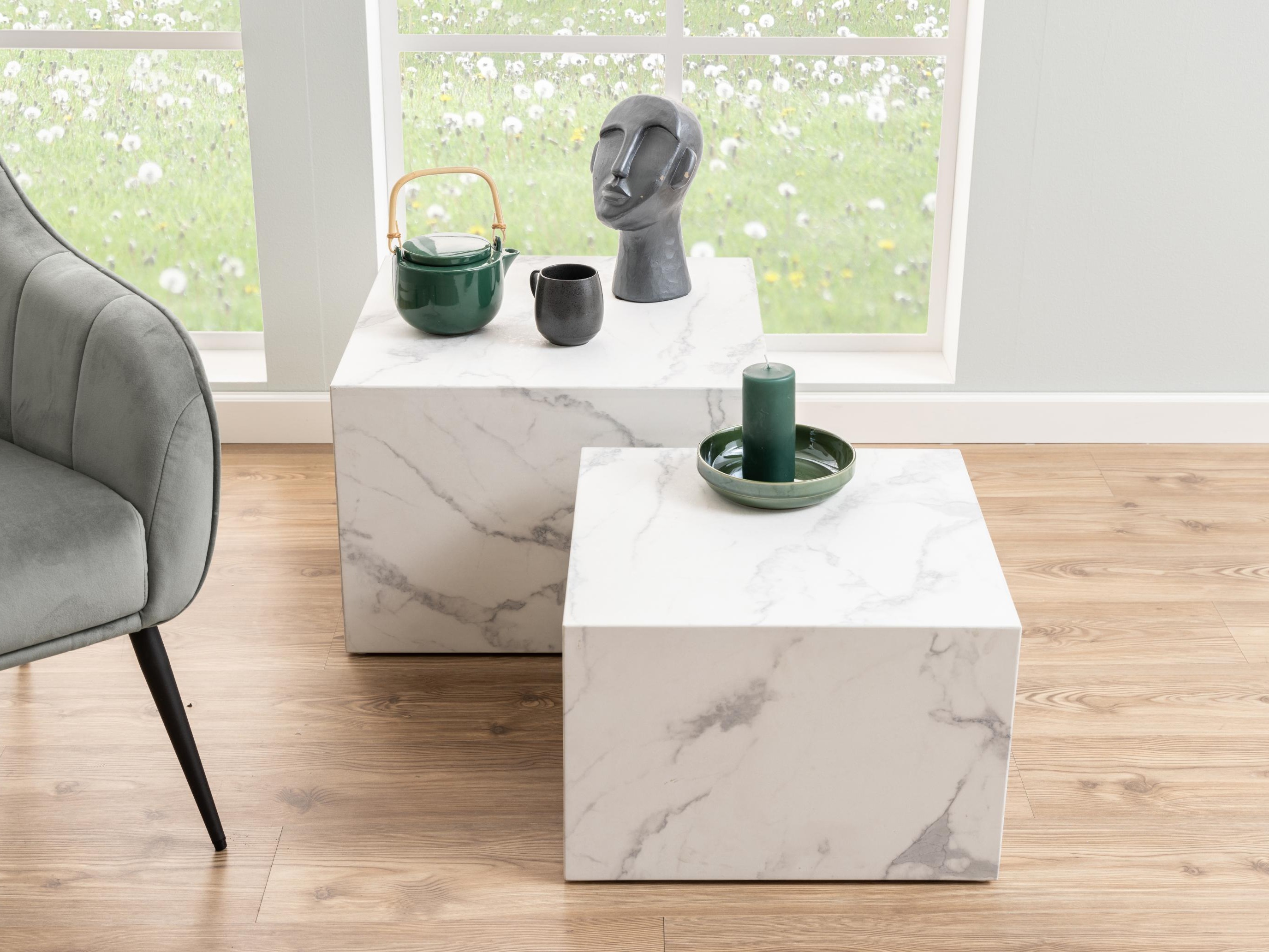 Žurnalinių staliukų komplektas Norsica 603 (Baltas marmuras)