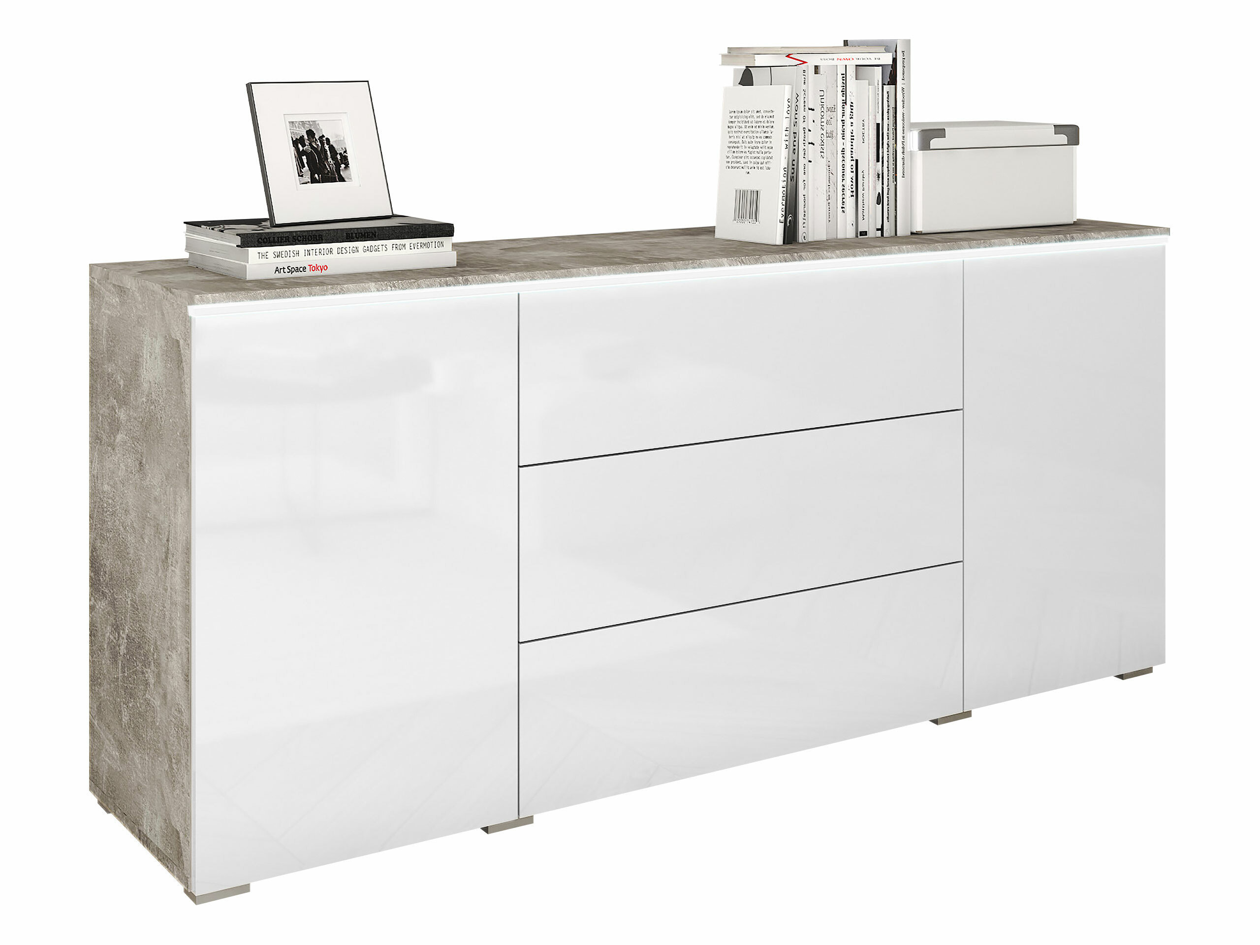 Komoda Mirfivo 102 (Betonas + Blizgi balta)