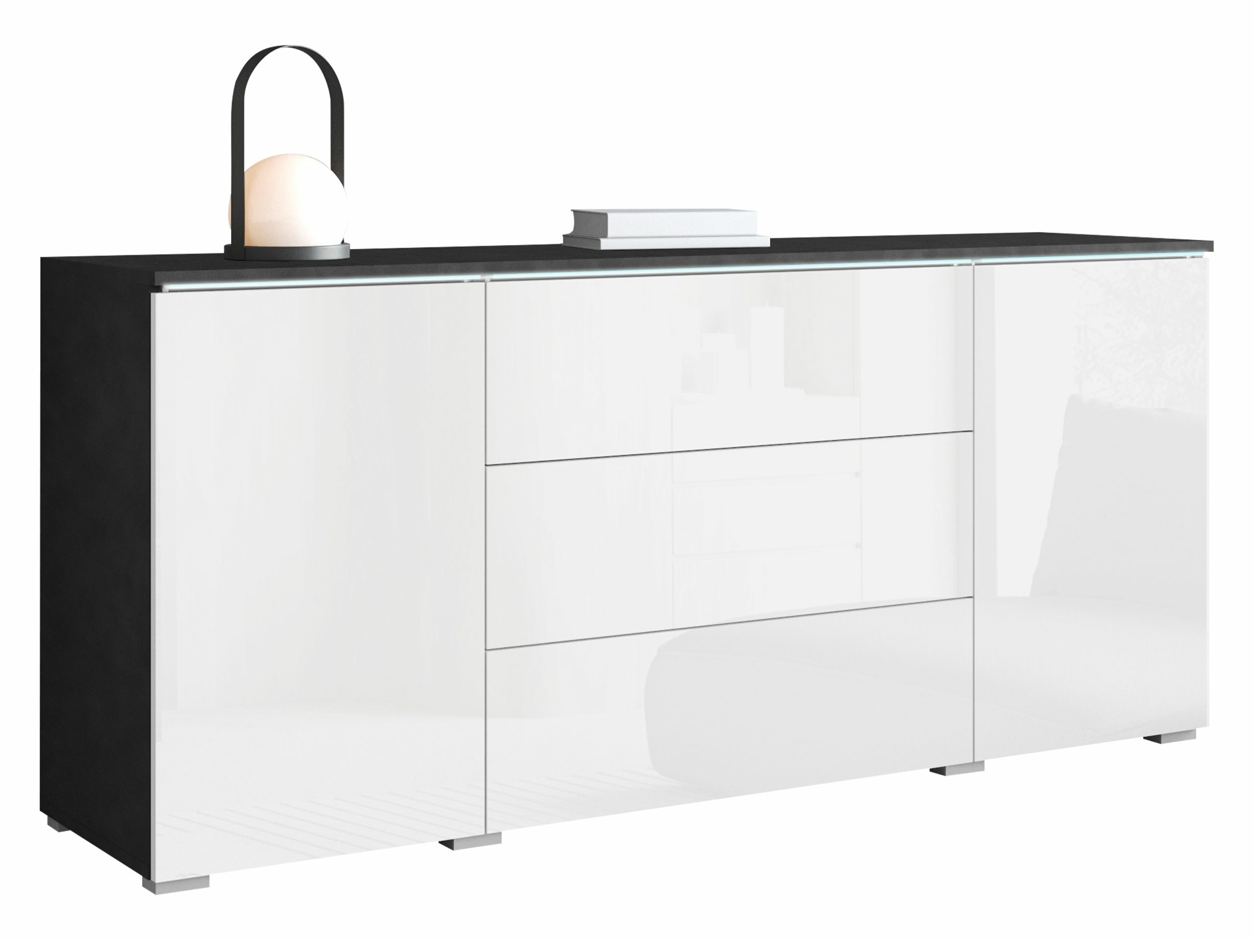 Komoda Mirfivo 102 (Matera pilka + Blizgi balta)