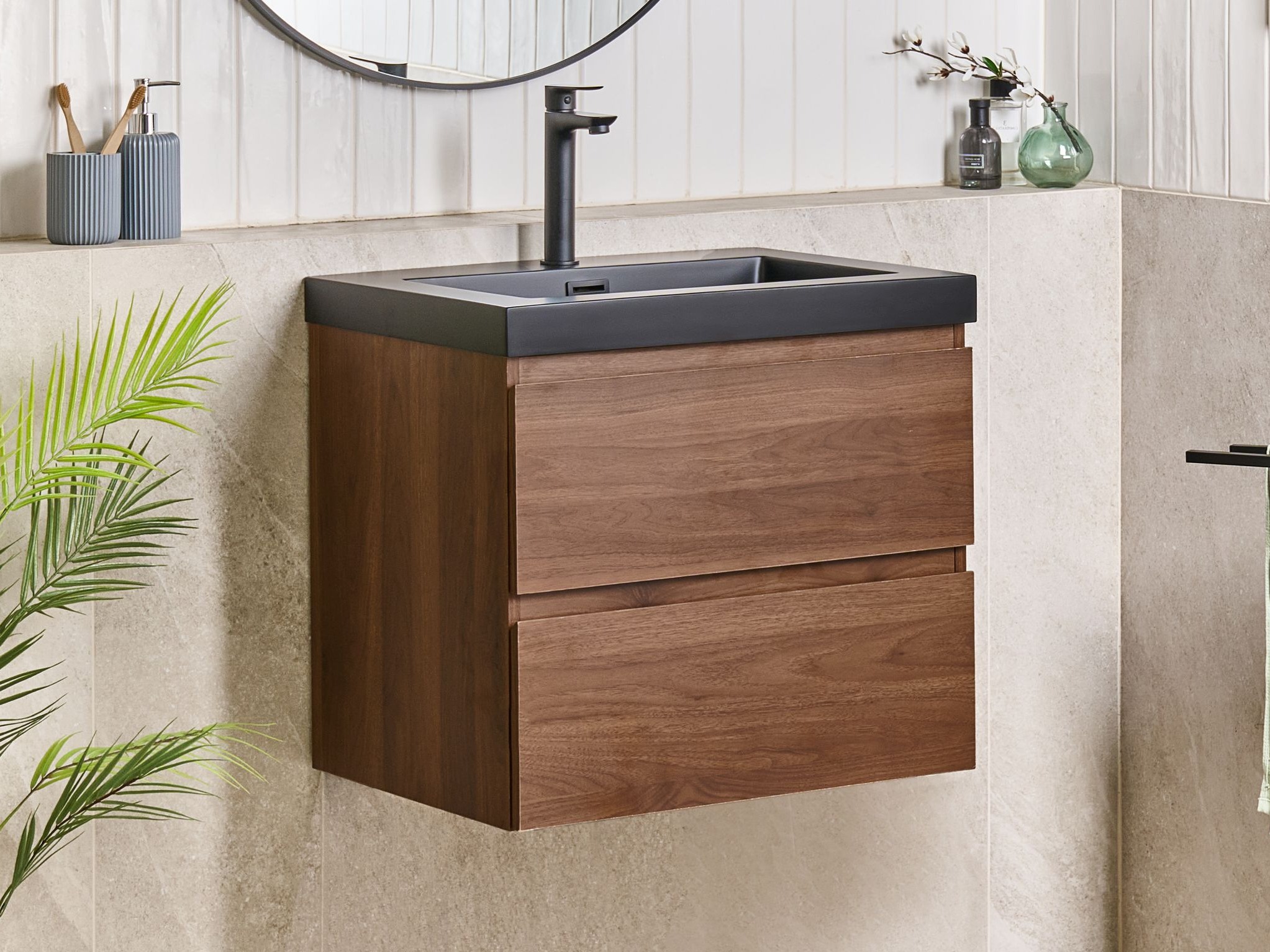 Pakabinama vonios spintelė praustuvui Berwyn 2872 (Tamsi ruda)