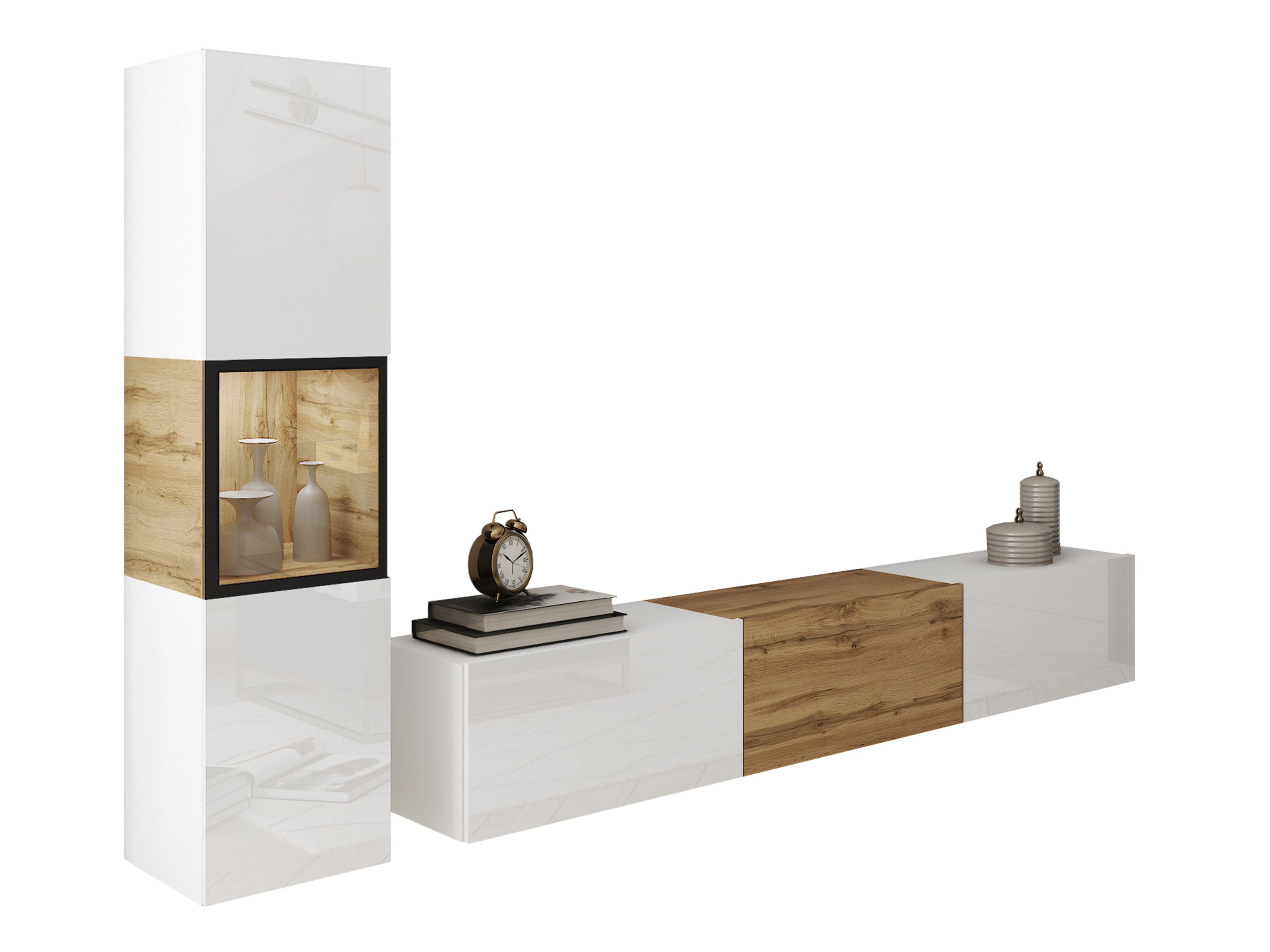 Svetainės komplektas Sarasota 192 (Balta + Votan ąžuolas)