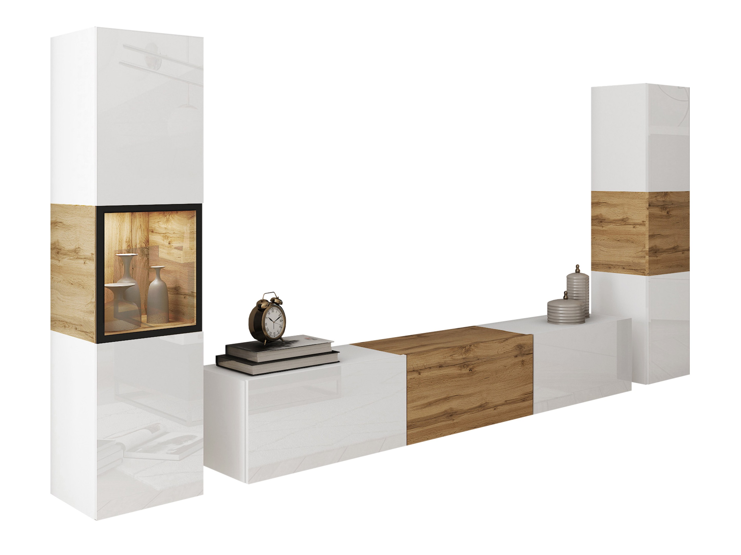 Svetainės komplektas Sarasota 193 (Balta + Votan ąžuolas)