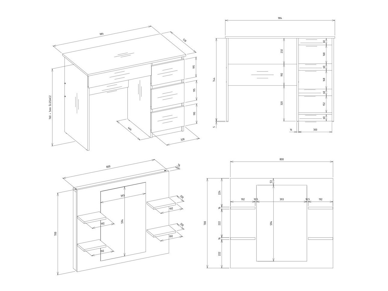 Makiažo staliukas Mandeville 351 (Dešininis)