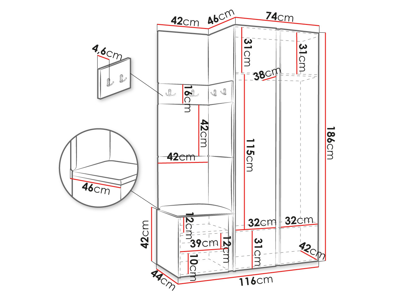 Prieškambario komplektas ST8092 su pažeista pakuote