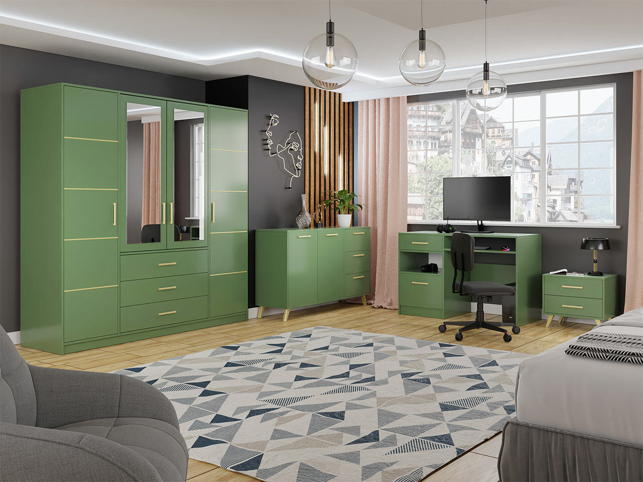 Darbo stalas Delbalo 102 (Žalia + Auksinė)