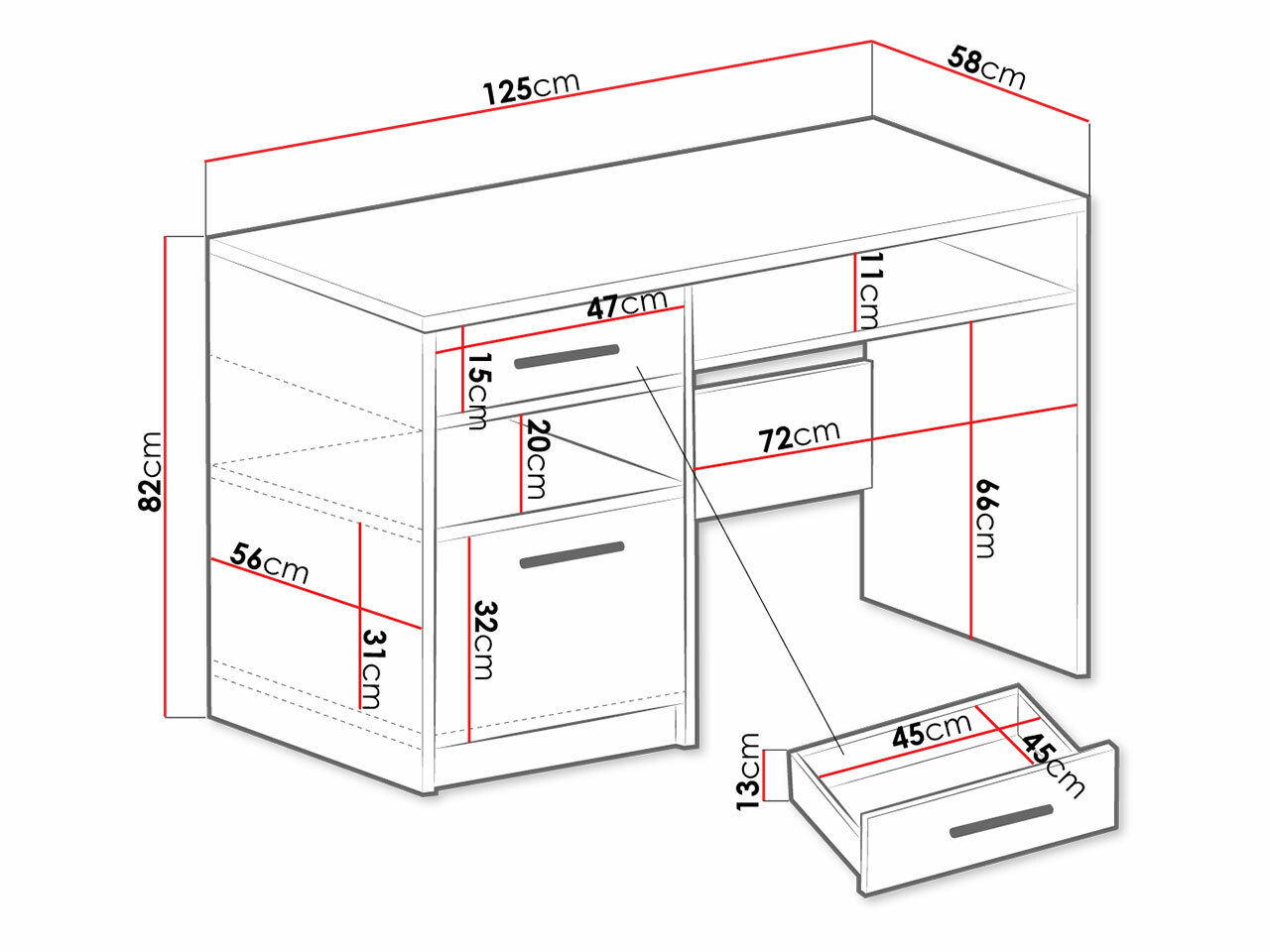 Darbo stalas Dortivu (Balta)