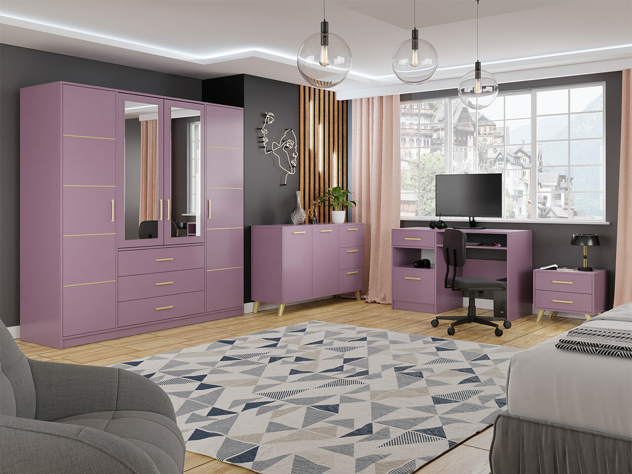 Komoda Rosa (Violetinė + Auksinė)