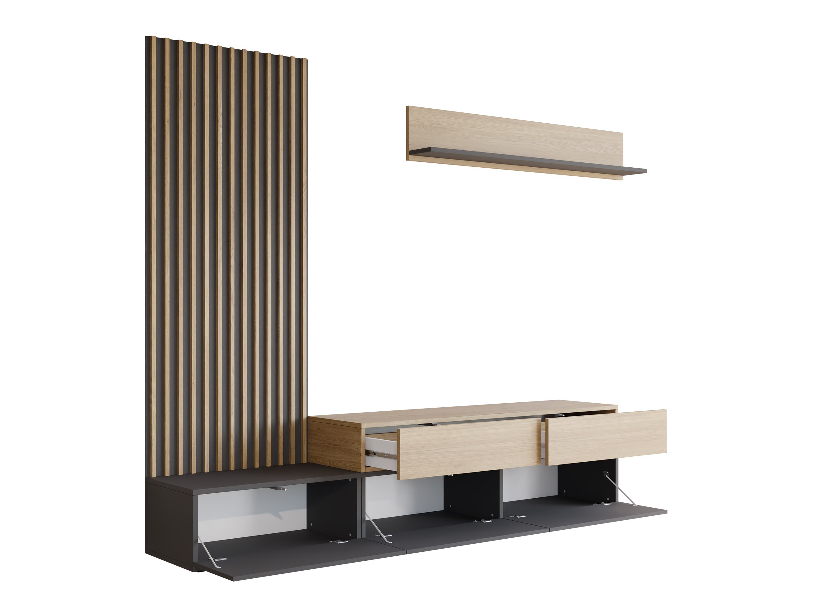 Svetainės komplektas Comfivo Munium I (Grafitas + Ąžuolas)