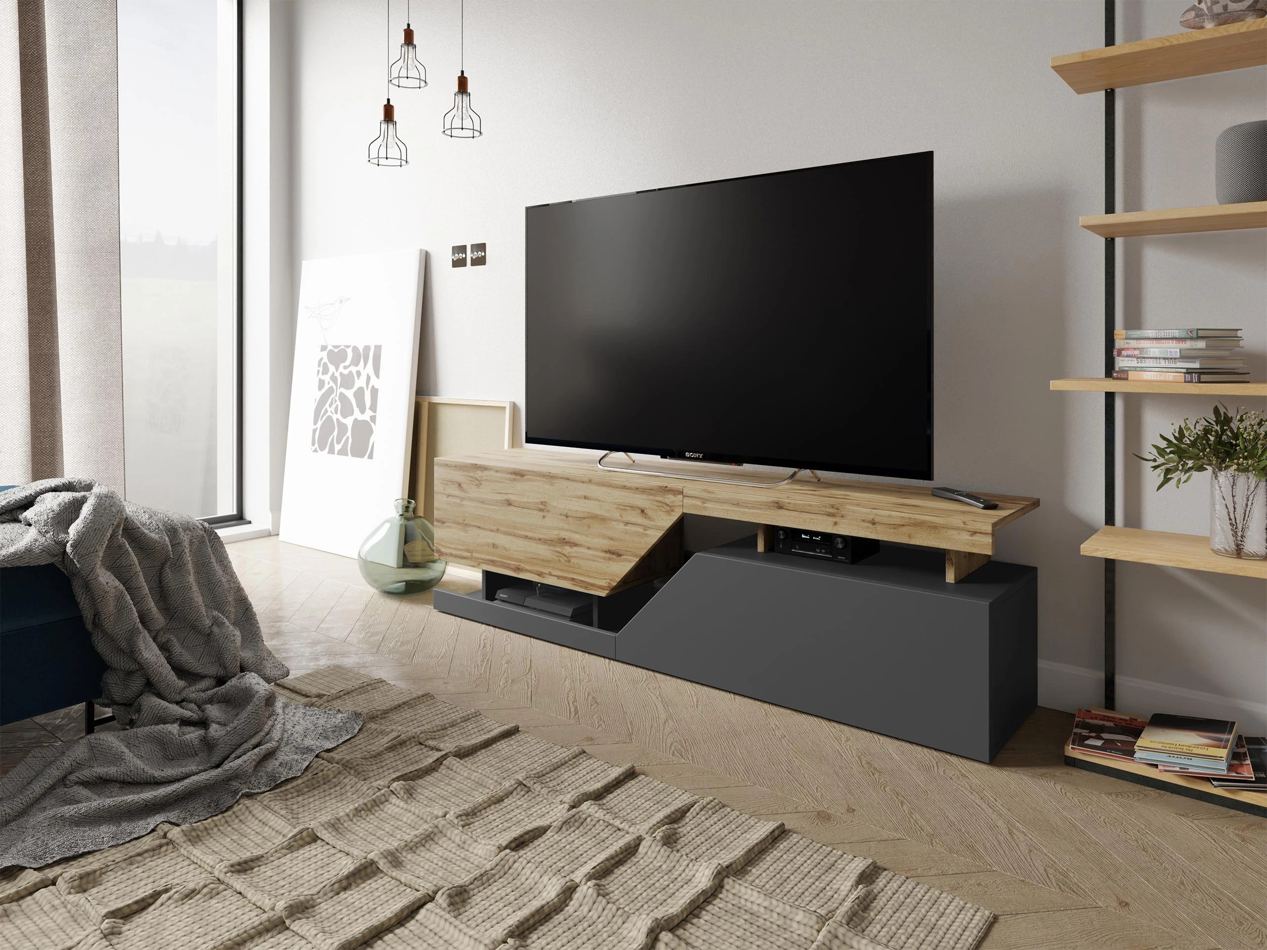 TV staliukas Comfivo Daldune (Antracitas + Votan ąžuolas)