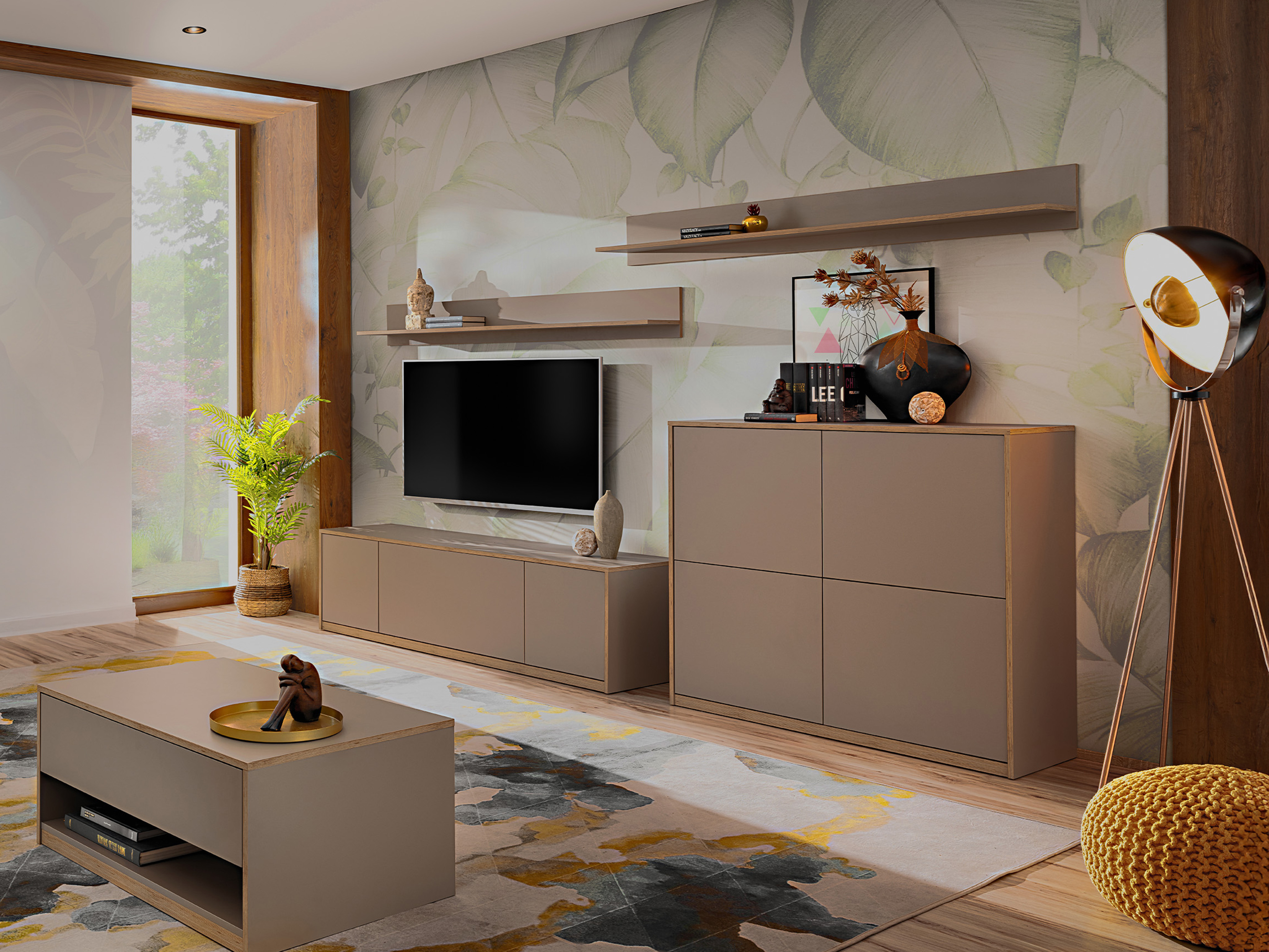 Svetainės komplektas Fivetri 109 (Pilkai ruda)