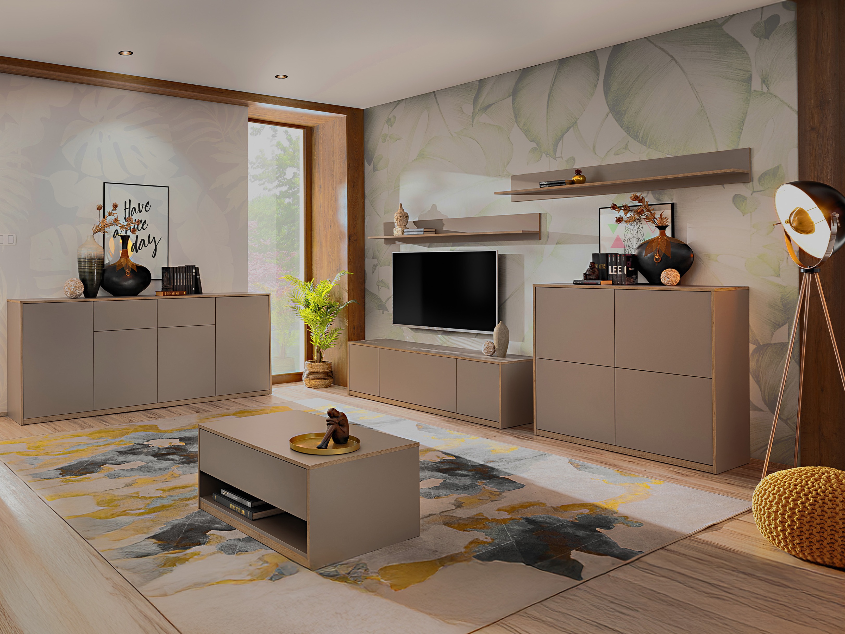 Svetainės komplektas Fivetri 110 (Pilkai ruda)