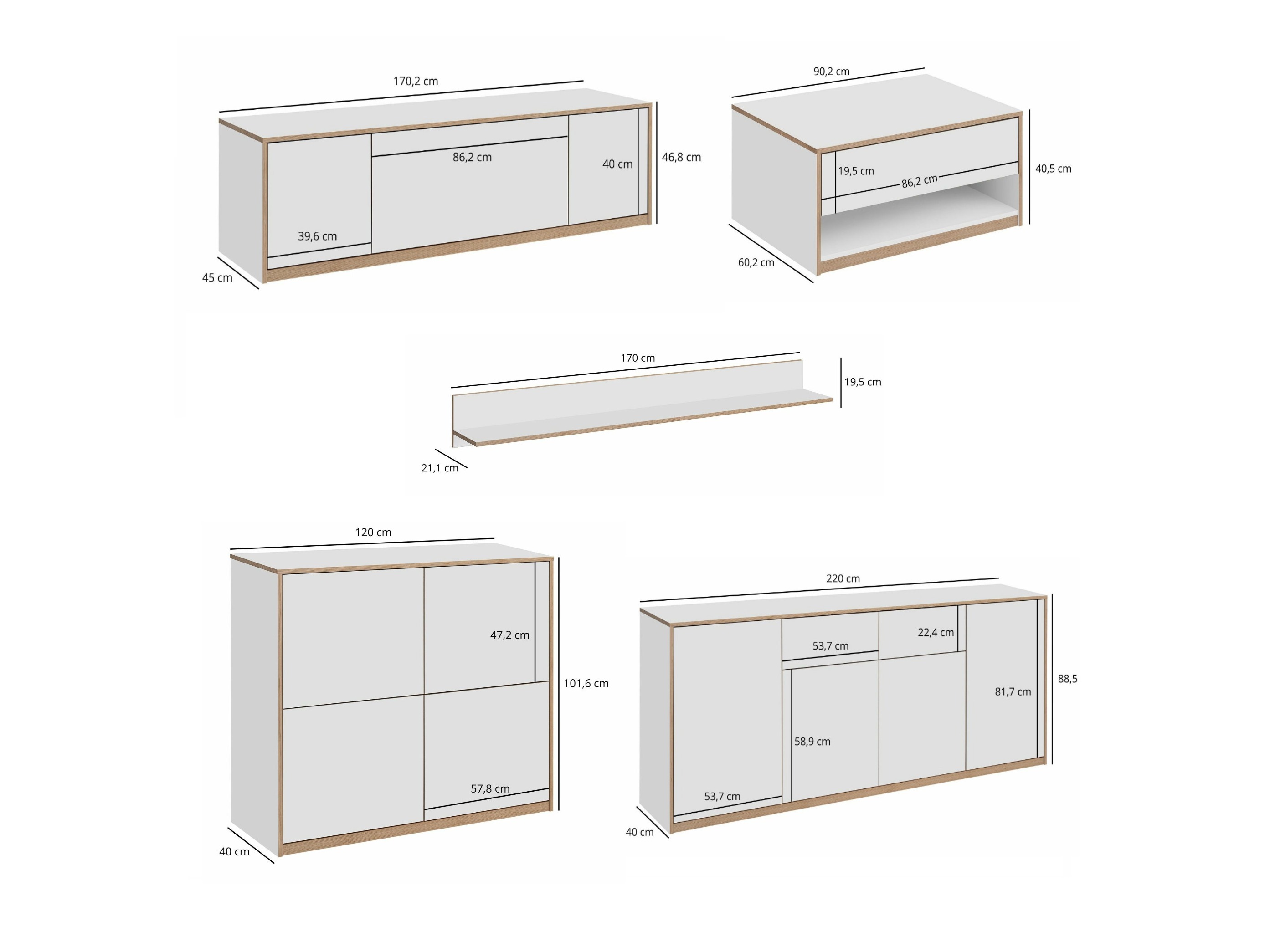 Svetainės komplektas Fivetri 110 (Balta)