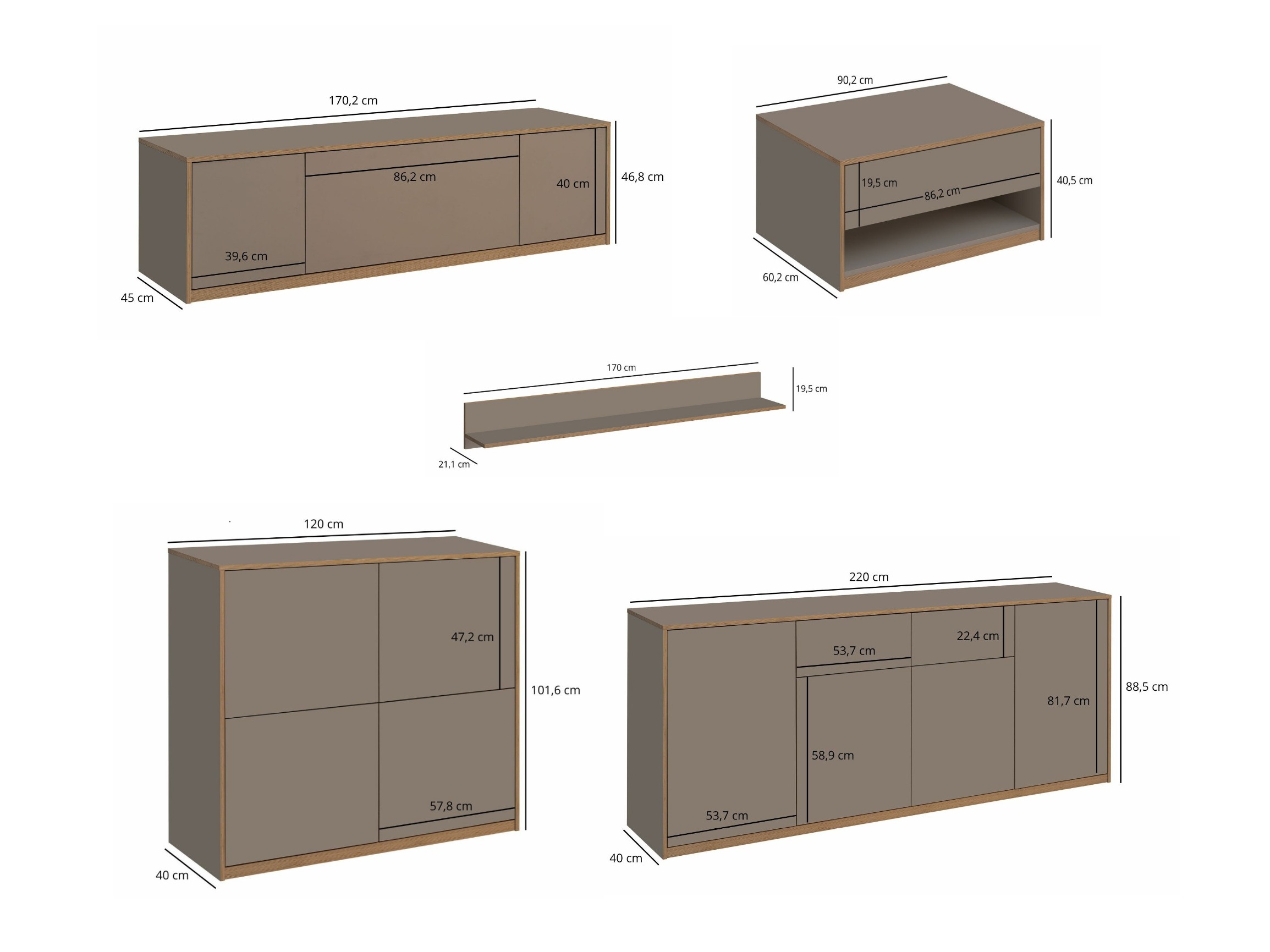 Svetainės komplektas Fivetri 110 (Pilkai ruda)