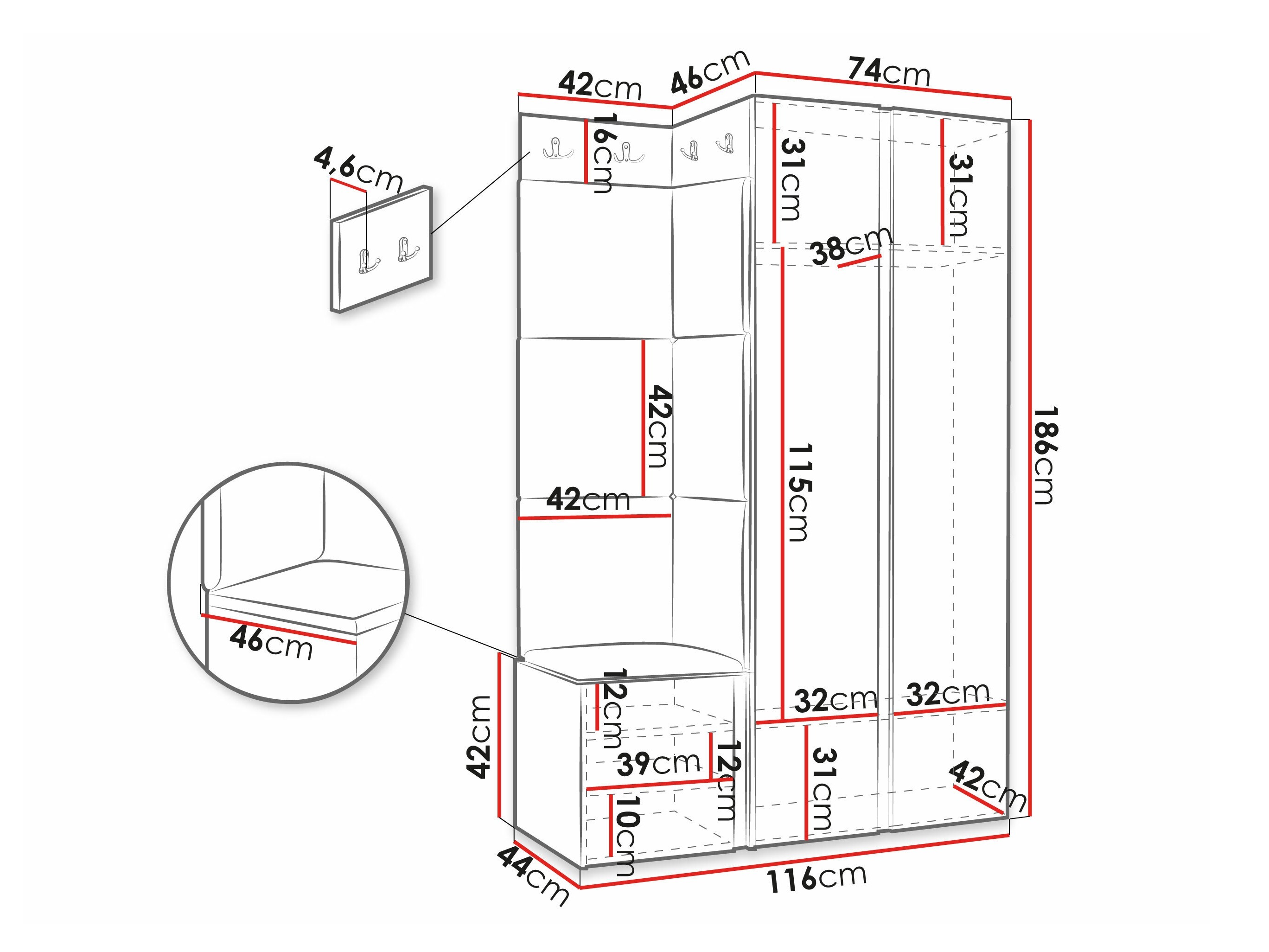 Prieškambario komplektas Hartford 388 (Juoda)