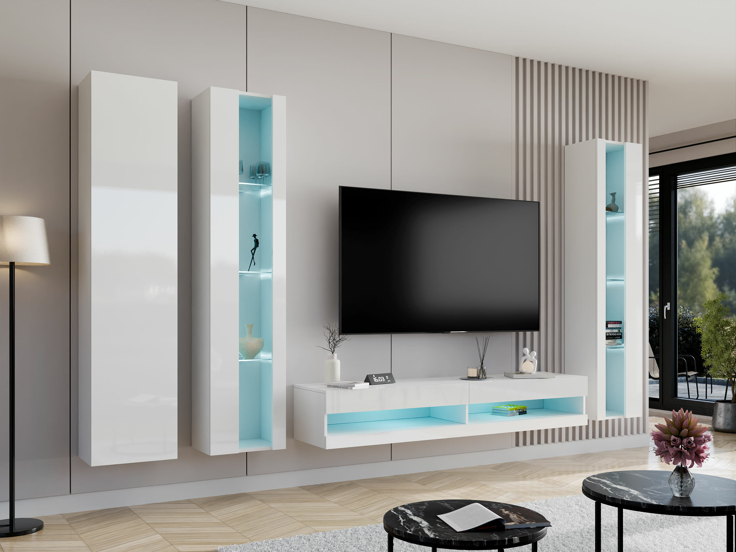 Svetainės komplektas Venenou 116 (Balta + Blizgi balta)