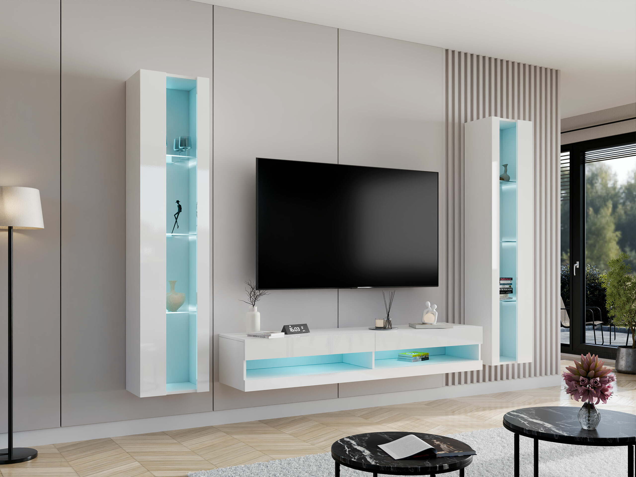 Svetainės komplektas Vilrin V (Balta + Blizgi balta)