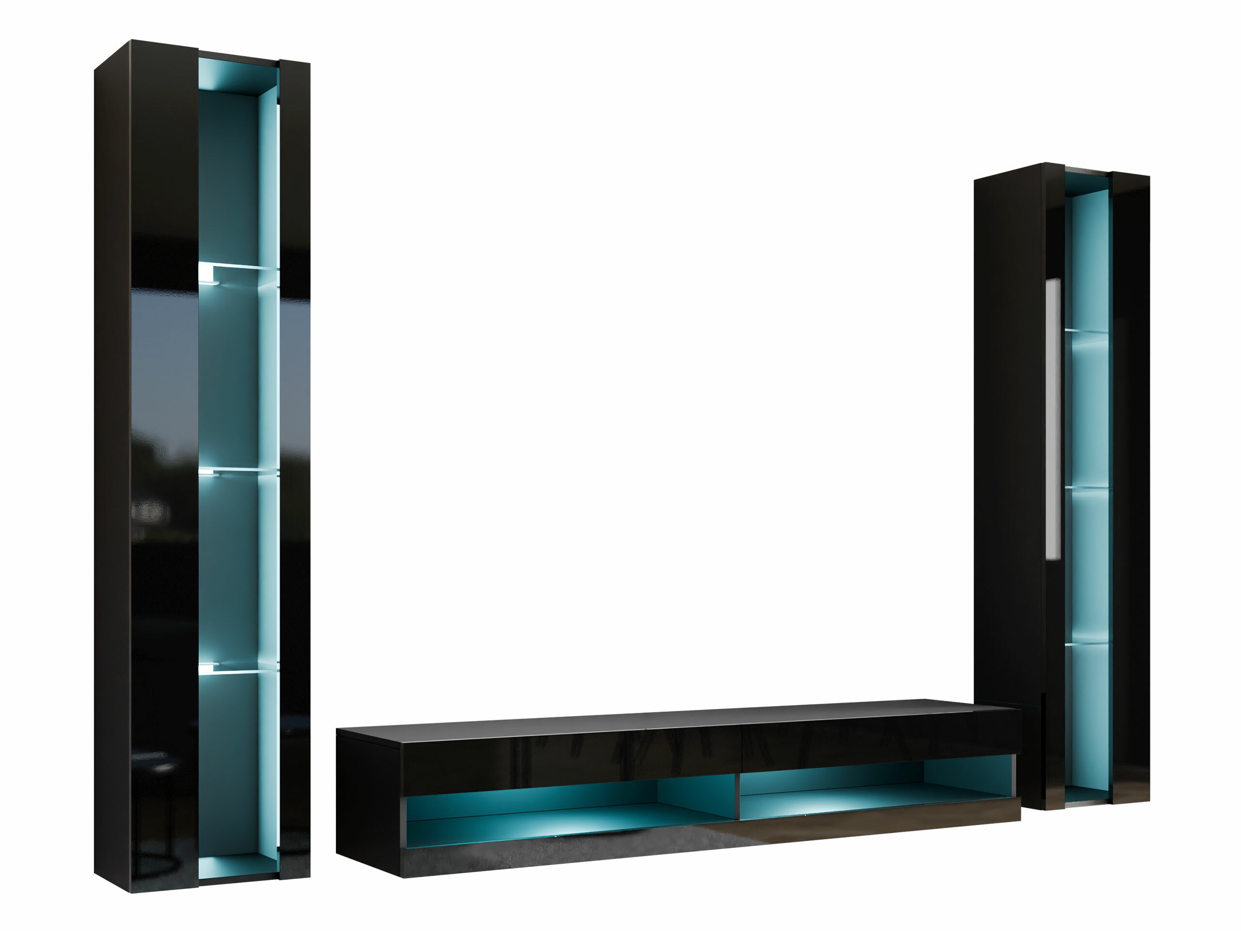 Svetainės komplektas Vilrin V (Juoda + Blizgi juoda)